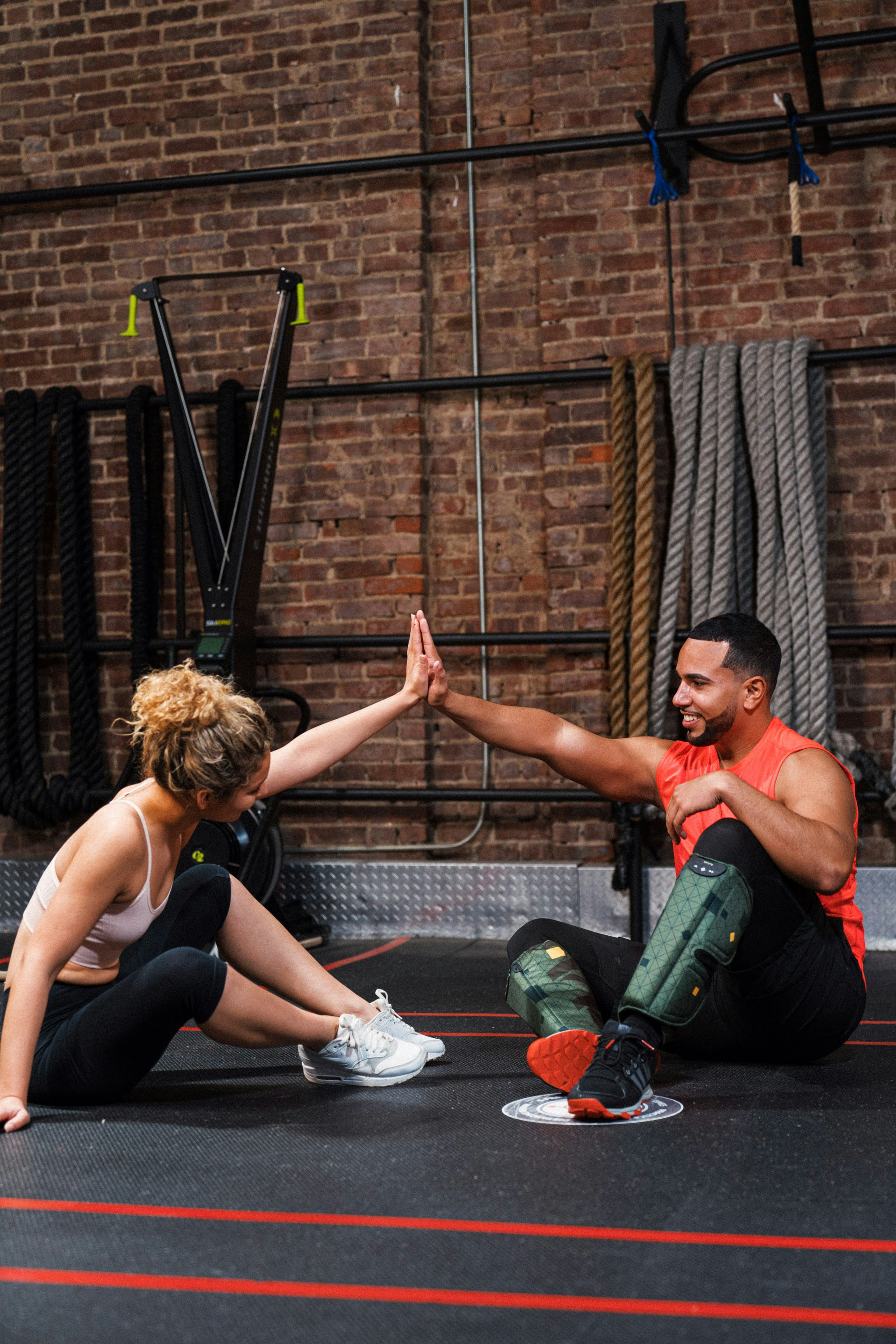 a man and woman exercising