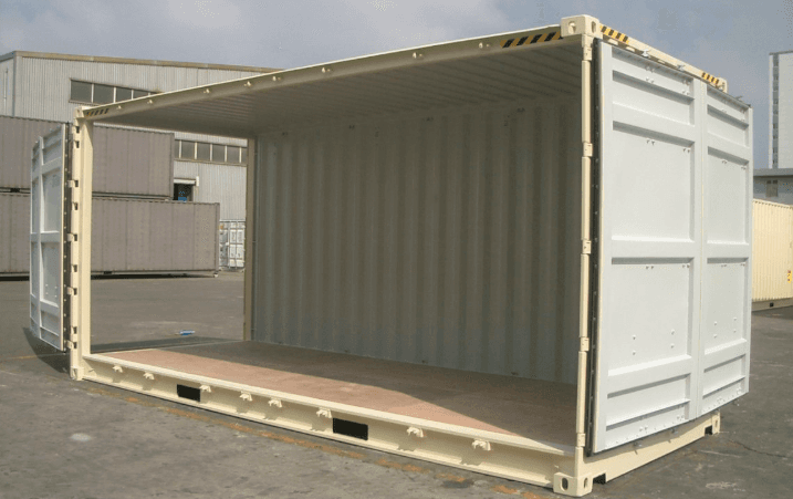 20' New Open Side container with all doors open- side view