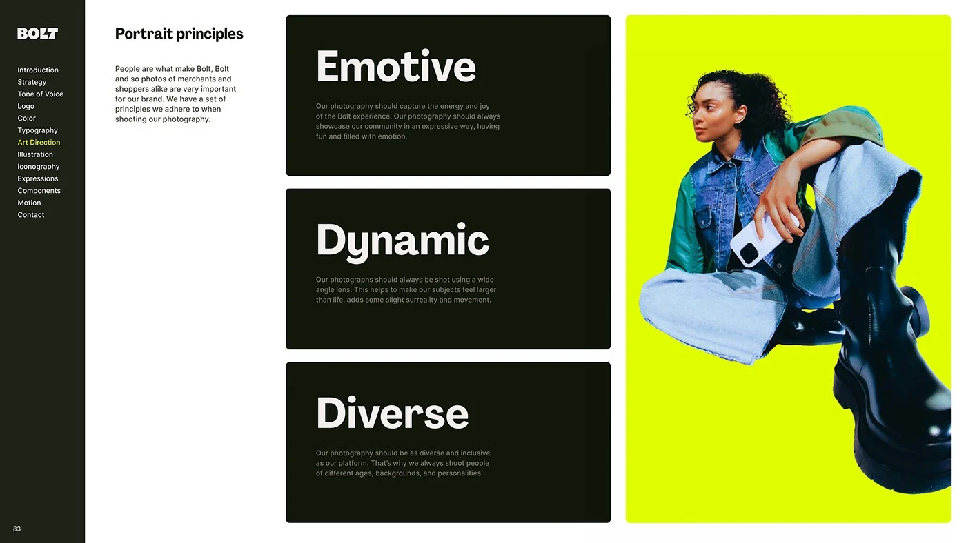 Emotive and dynamic portrait principles for a sensory brand personality