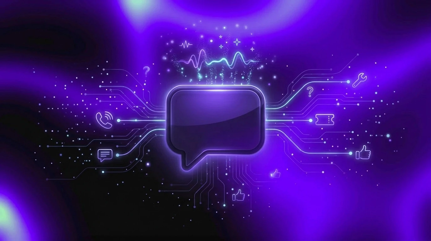 Conceptual illustration of AI-driven customer support and sleek chat interfaces