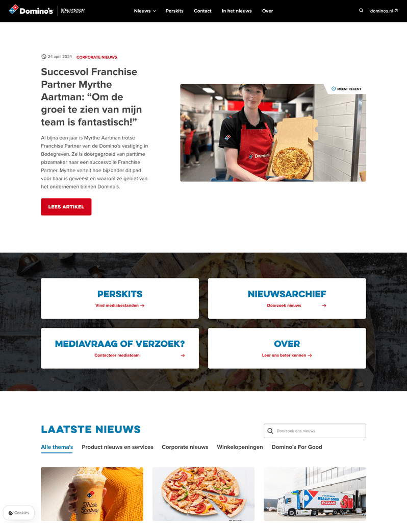 Domino's Newsroom example showcasing latest news and press releases