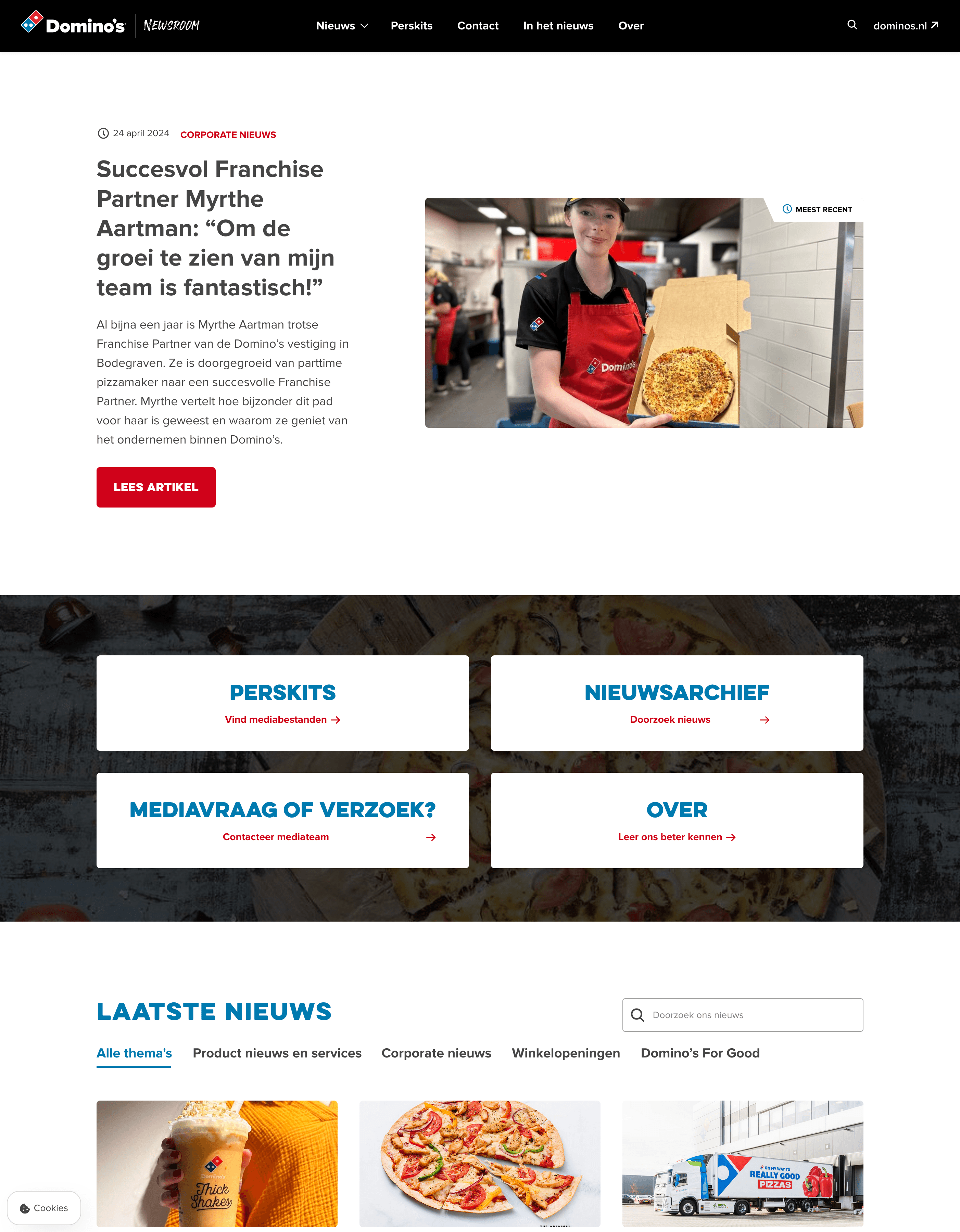 Domino's Newsroom example showcasing latest news and press releases