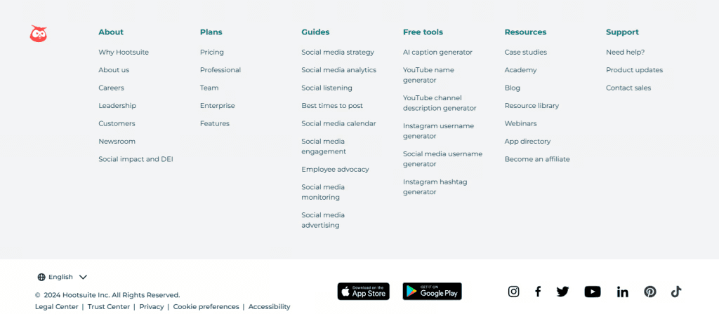 hootsuite website footer