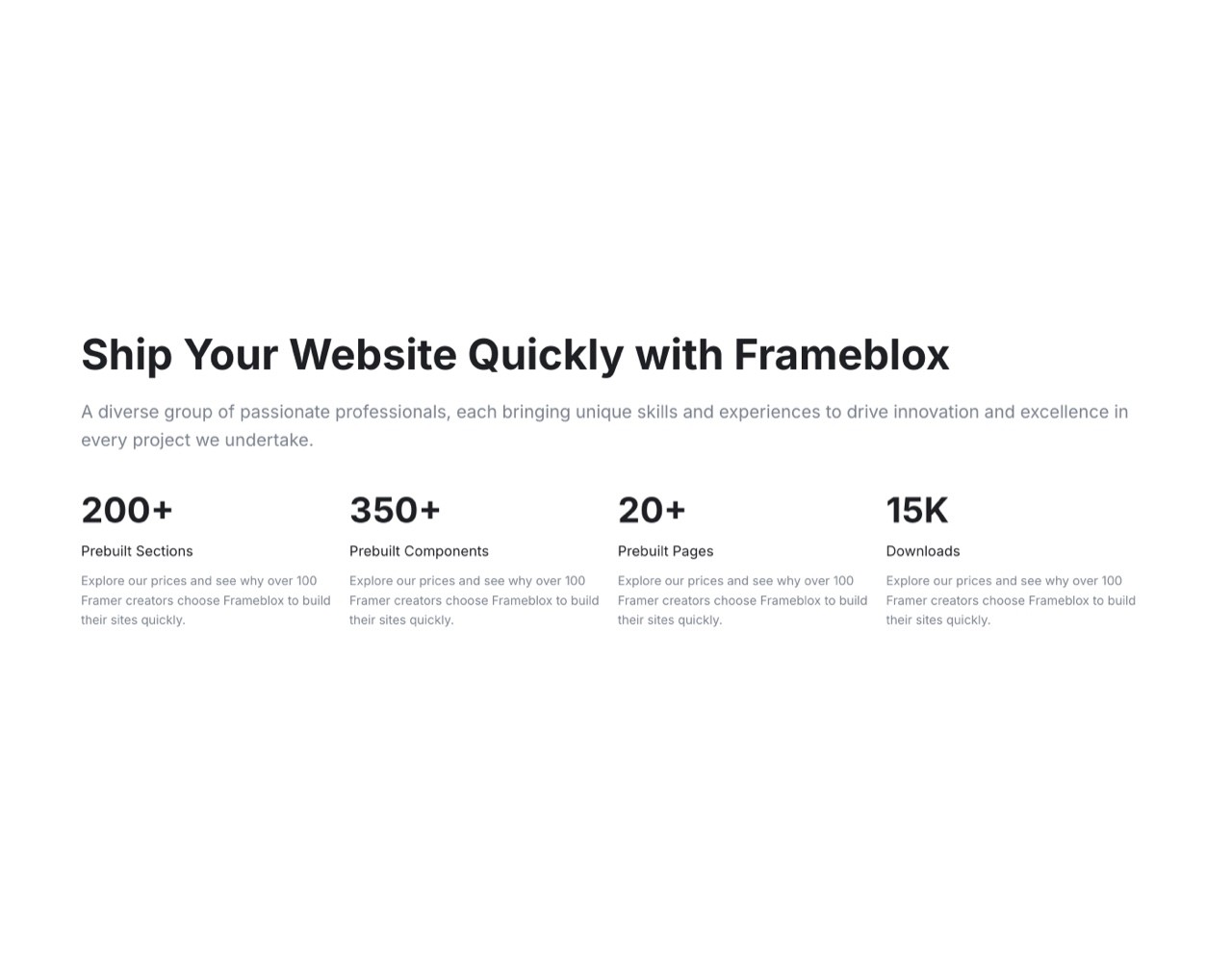 Framer Metrics Section - Frameblox UI