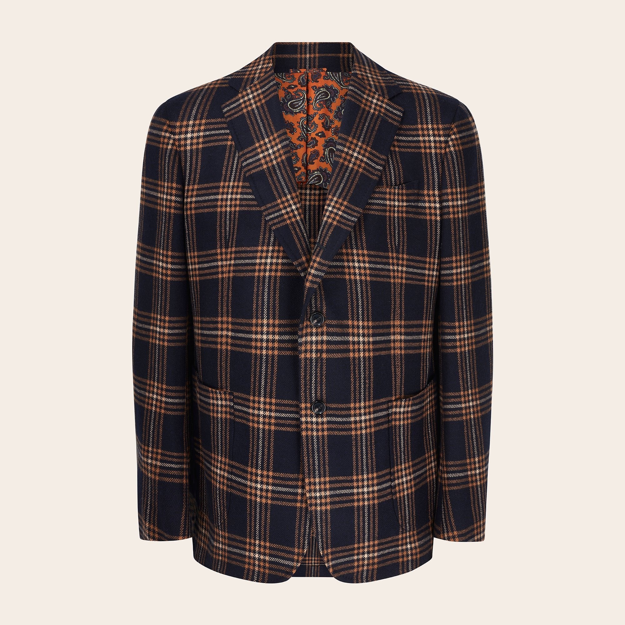 Navy with Burnt Orange Check Blazer - Mandelli UK
