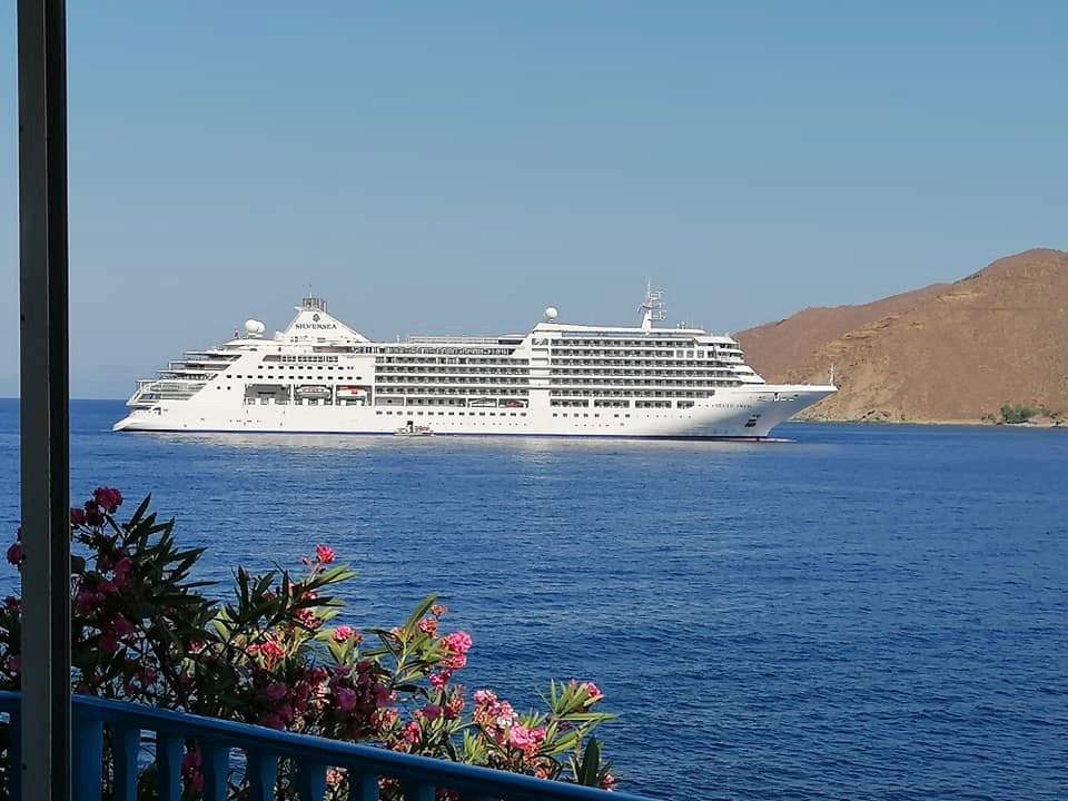 Cruise ship in the port of Amorgos