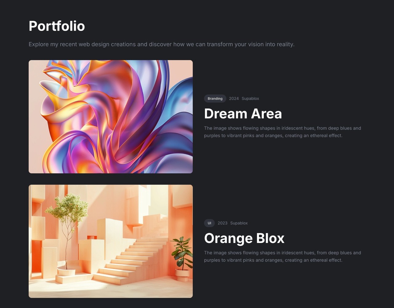 Framer Dark Portfolio Projects Section - Frameblox UI