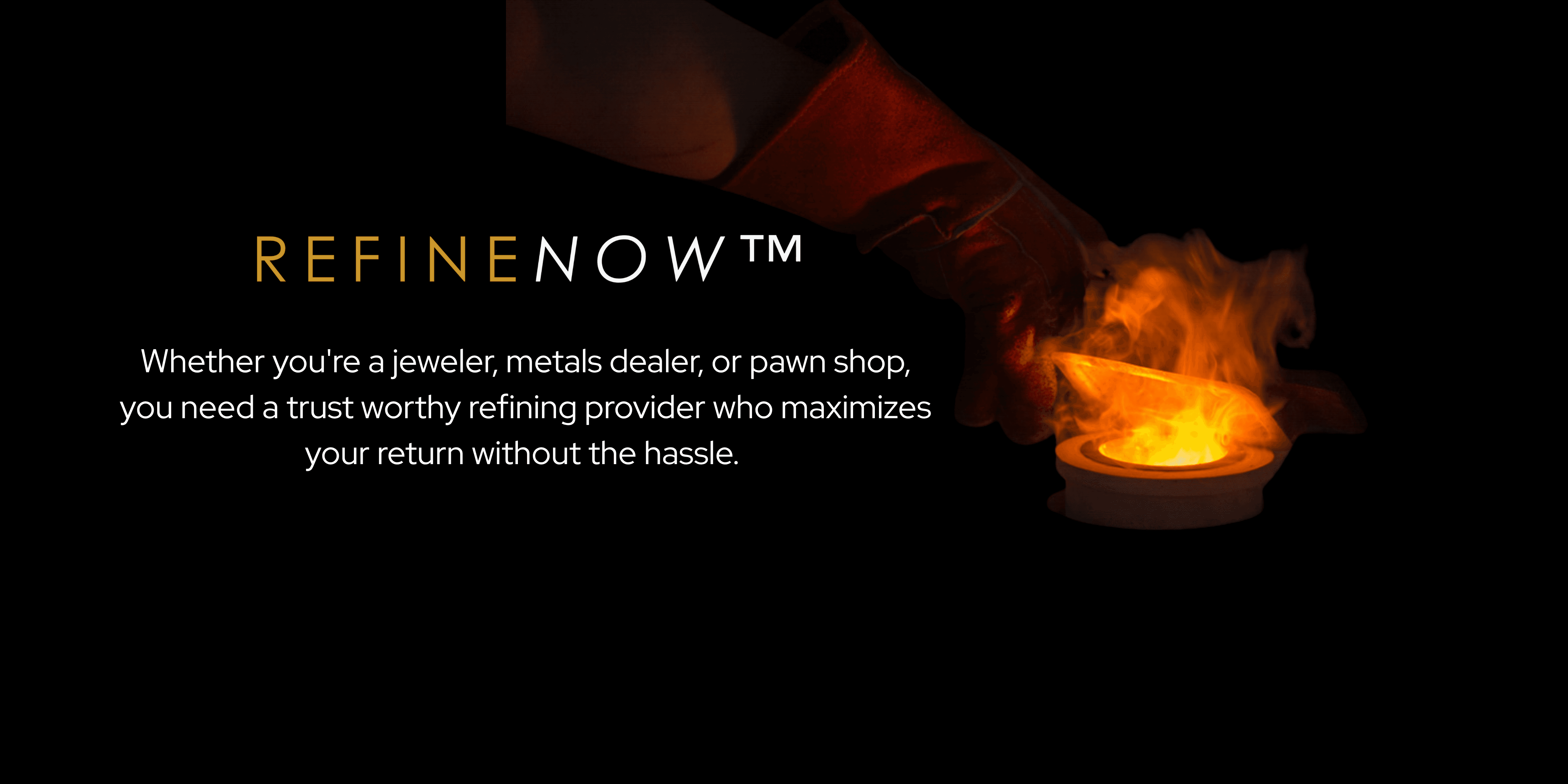 Close-up of molten gold scrap being poured into a crucible for refining at the RefineNow facility.