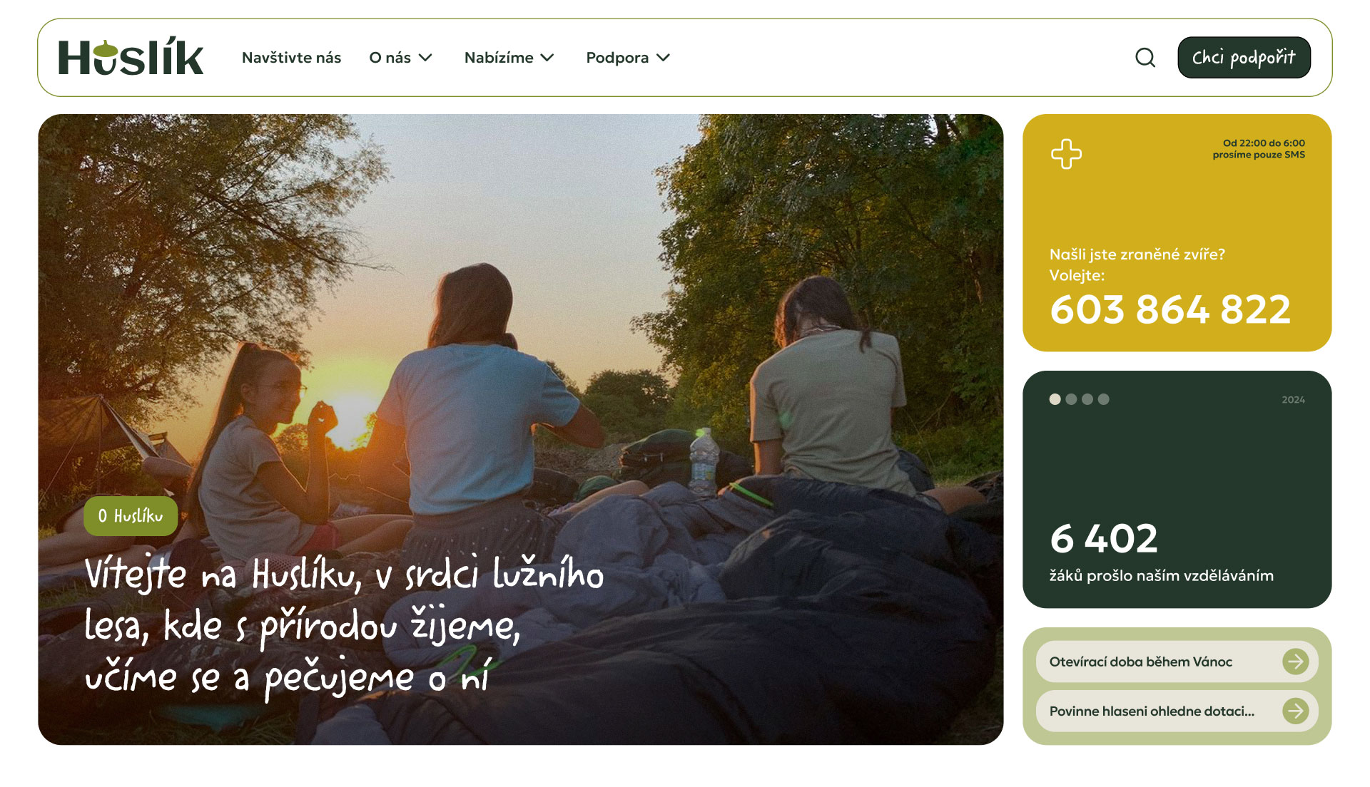 Huslík website homepage designed and developed by SLOWRAT in Webflow
