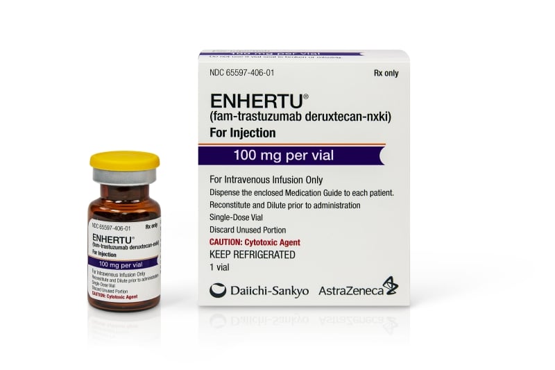 Enhertu (fam-trastuzumab deruxtecan) vial approved by FDA for first-line HER2-positive metastatic breast cancer treatment