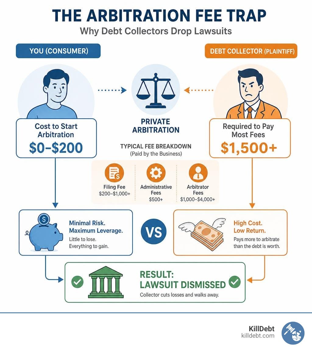 Arbitration fee trap economics illustration infographic