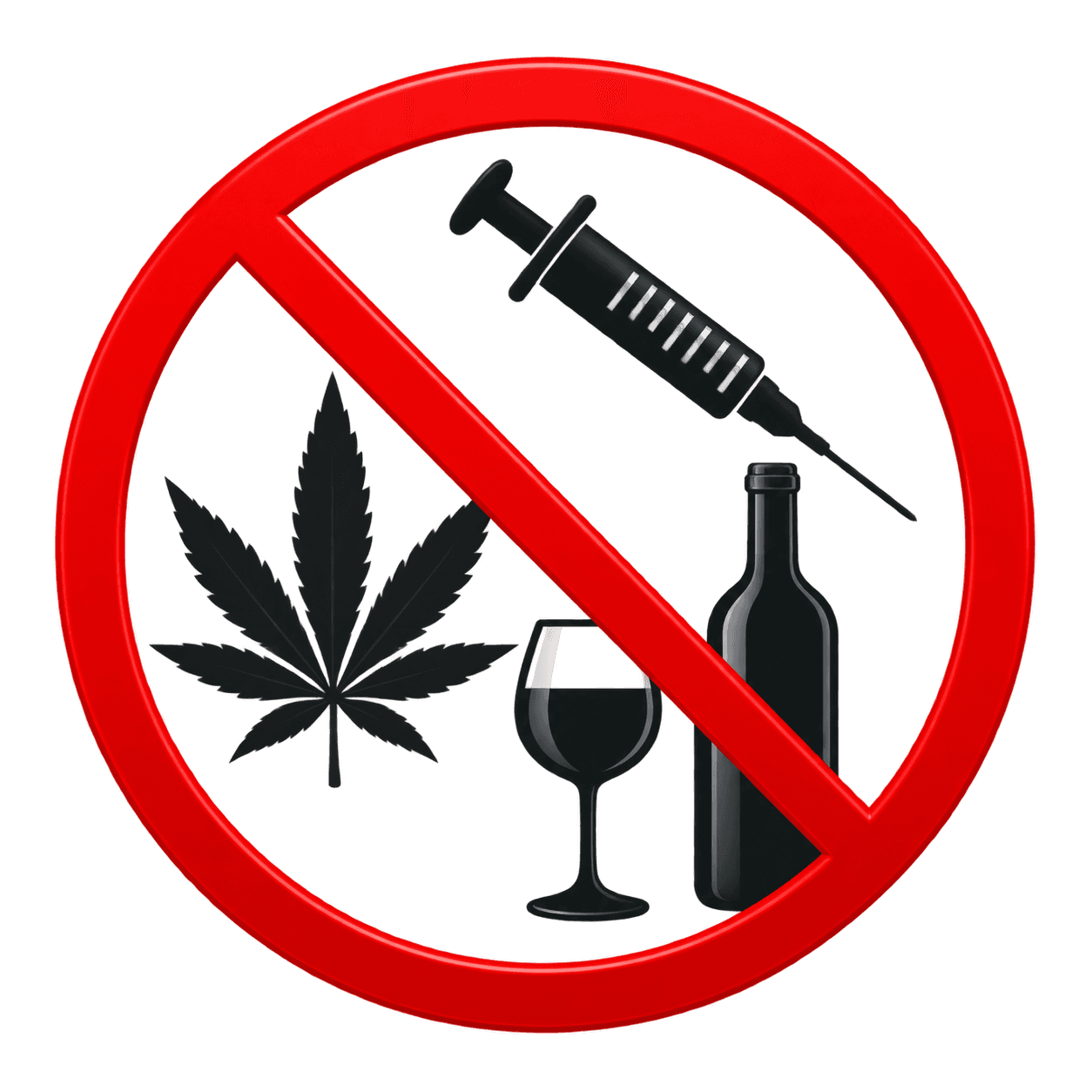 Prohibition illustration for drugs and alcohol.
