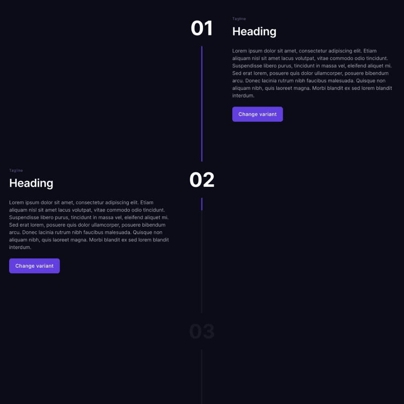 Timeline component with numbers and side by side layout