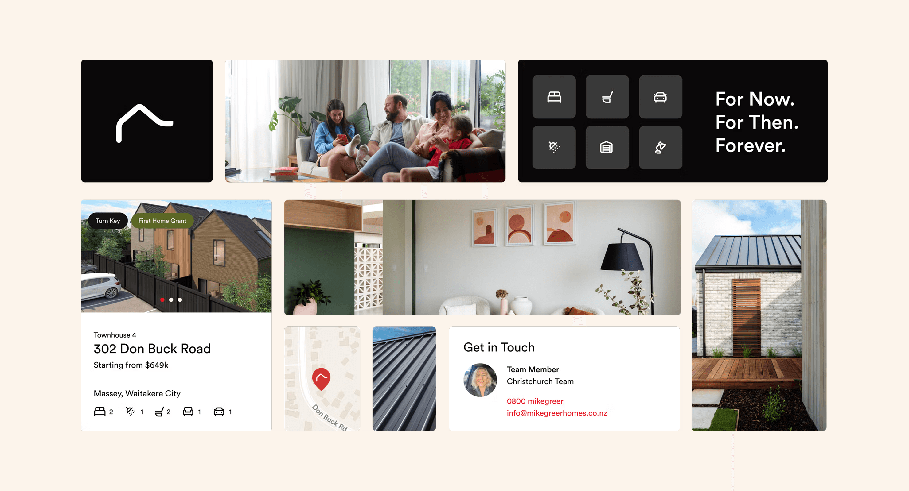 UI Elements for the Mike Greer Homes Website in a Bento Style Layout