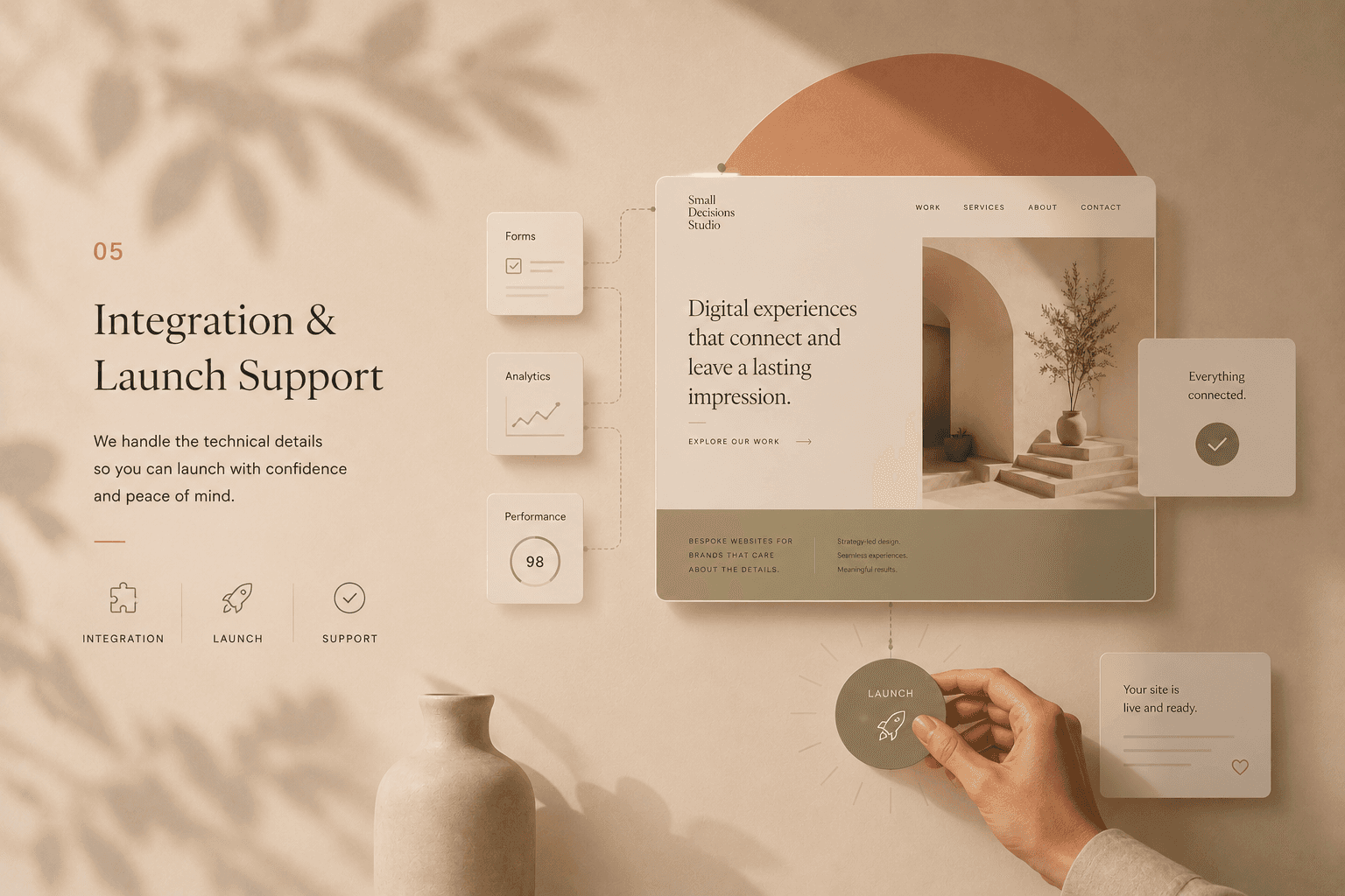 Web design launch support with technical integrations and setup