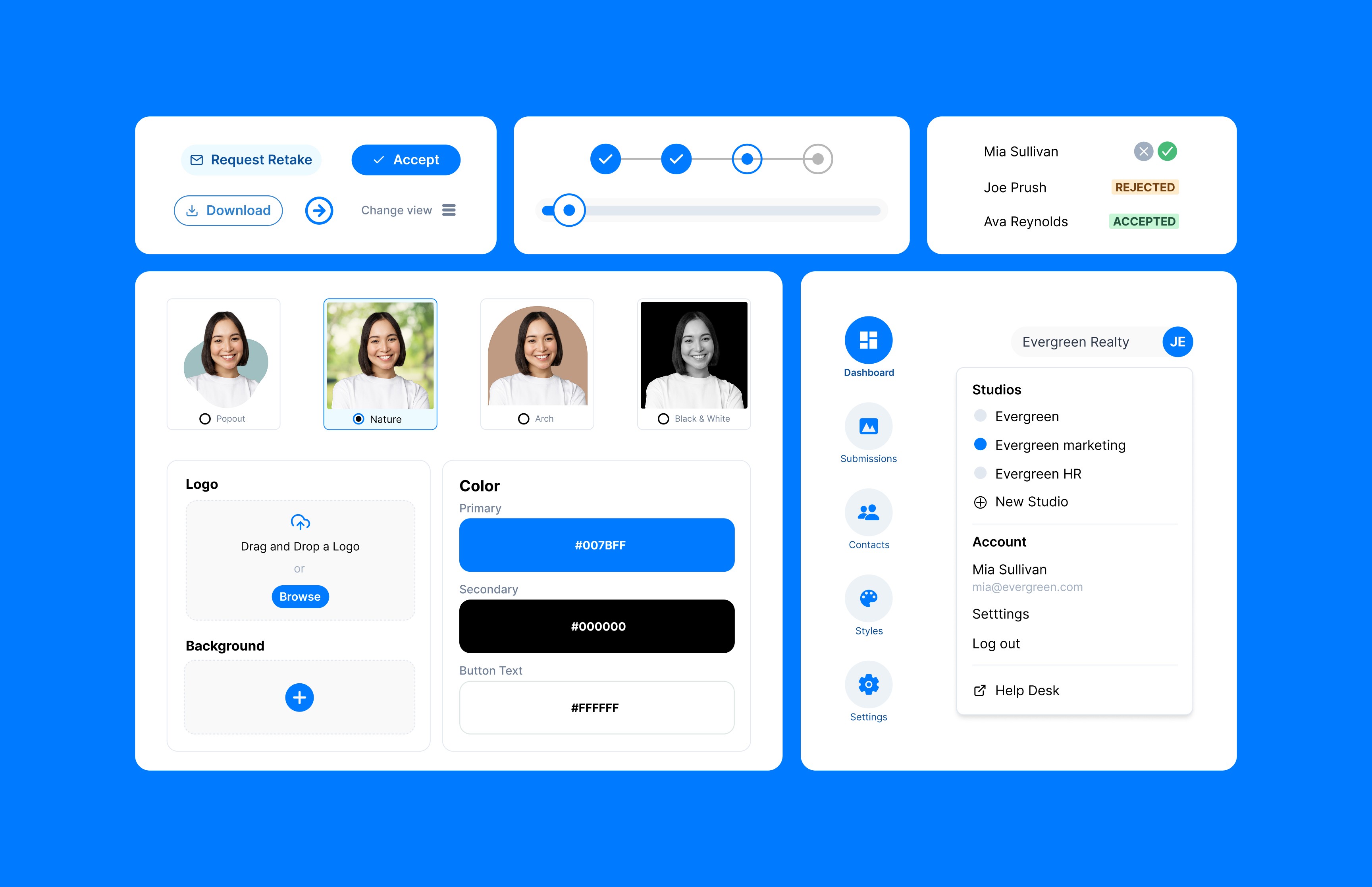Snapbar Studio Headshot platform interface design