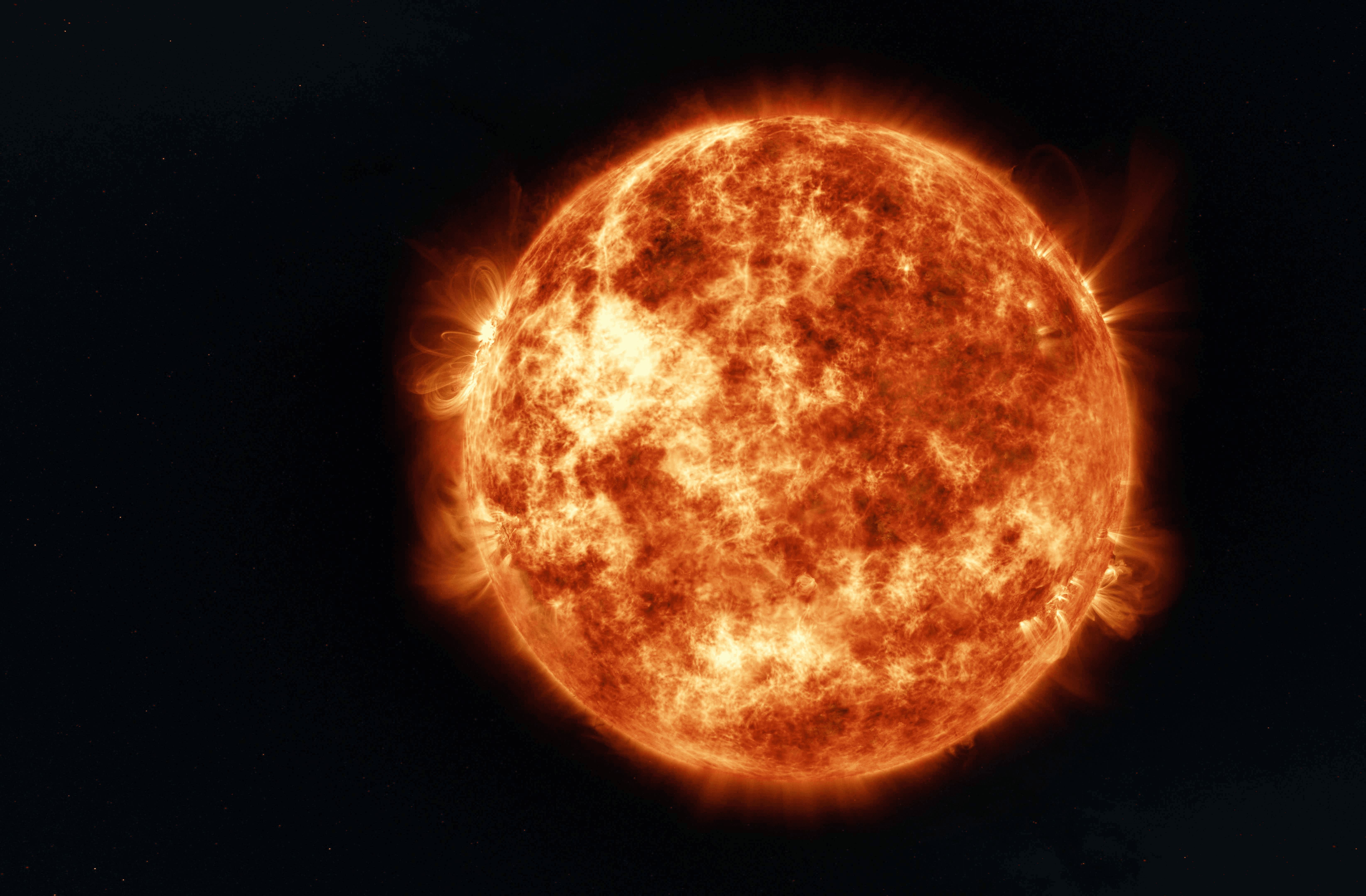 A close up of the Sun with many solar flares