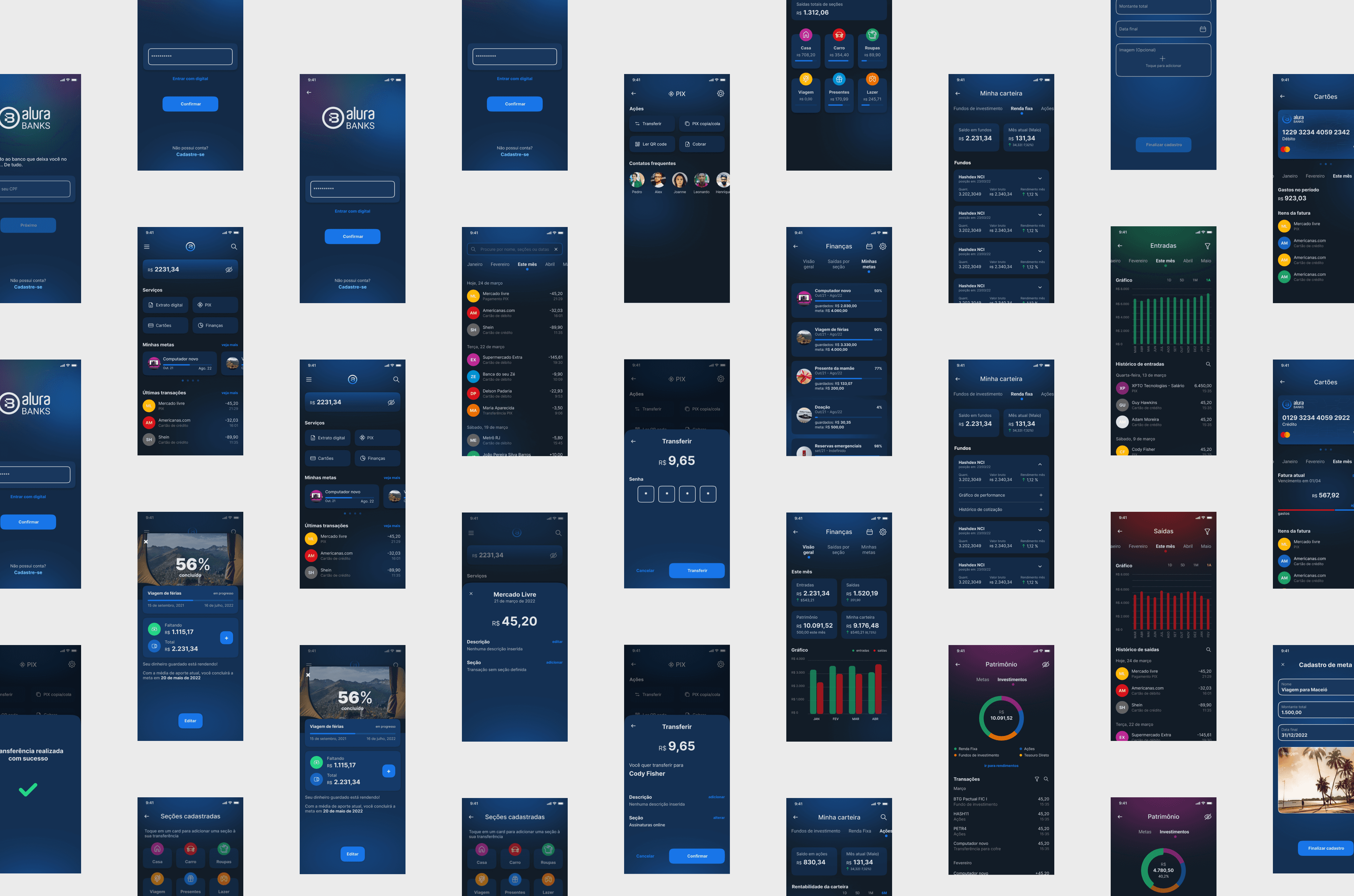Diversas interfaces utilizadas no projetos organizadas em sequencia
