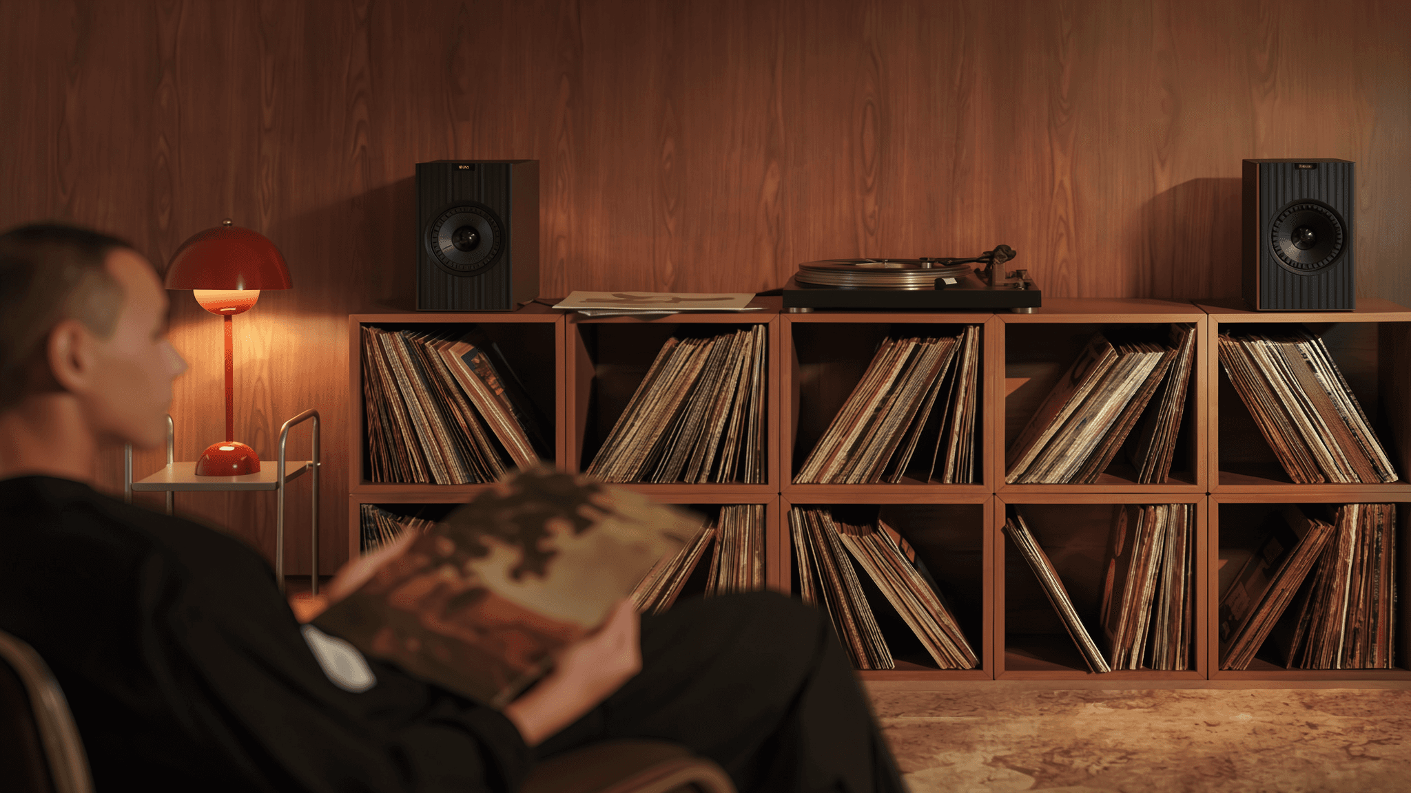 Man listening to music. AI-generated.