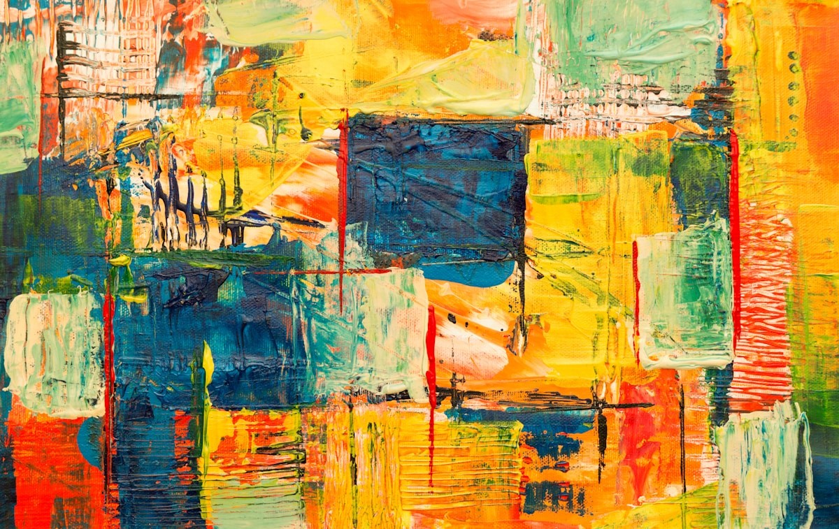 Yellow red green and black abstract painting