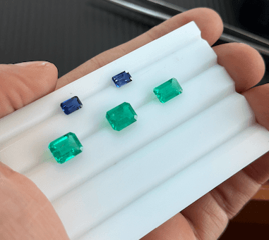Lab Grown Emeralds and Sapphires specimens for AIGS.