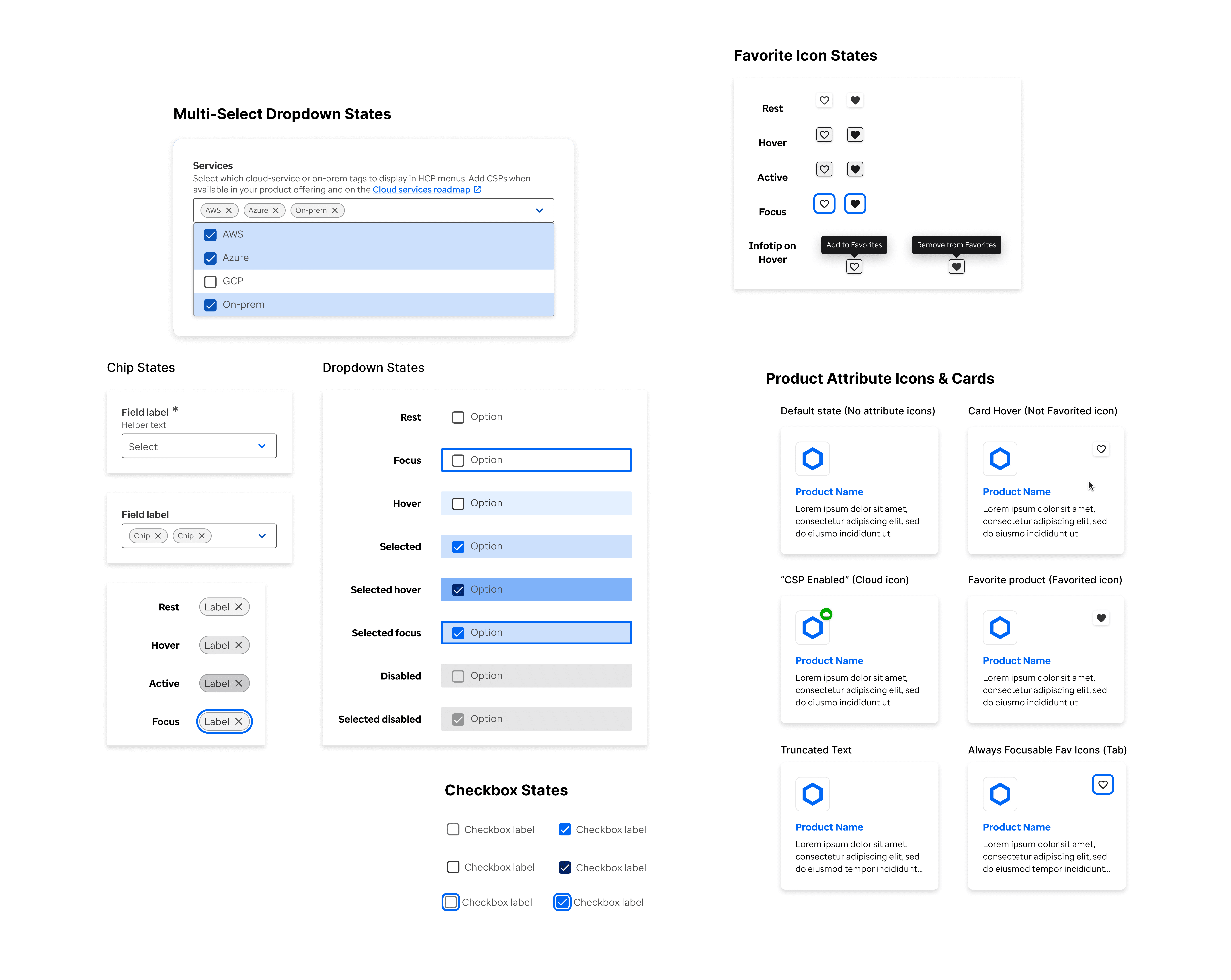 Styling details for various components