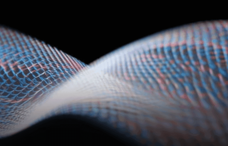 3D mesh wave visualizing real-time GenAI data flow and AI-driven leak detection for enterprise security