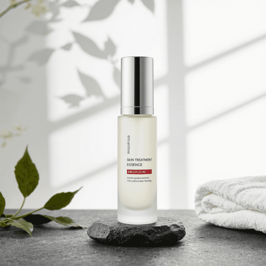 product photography of a bottle of skin treatment essence used for skincare