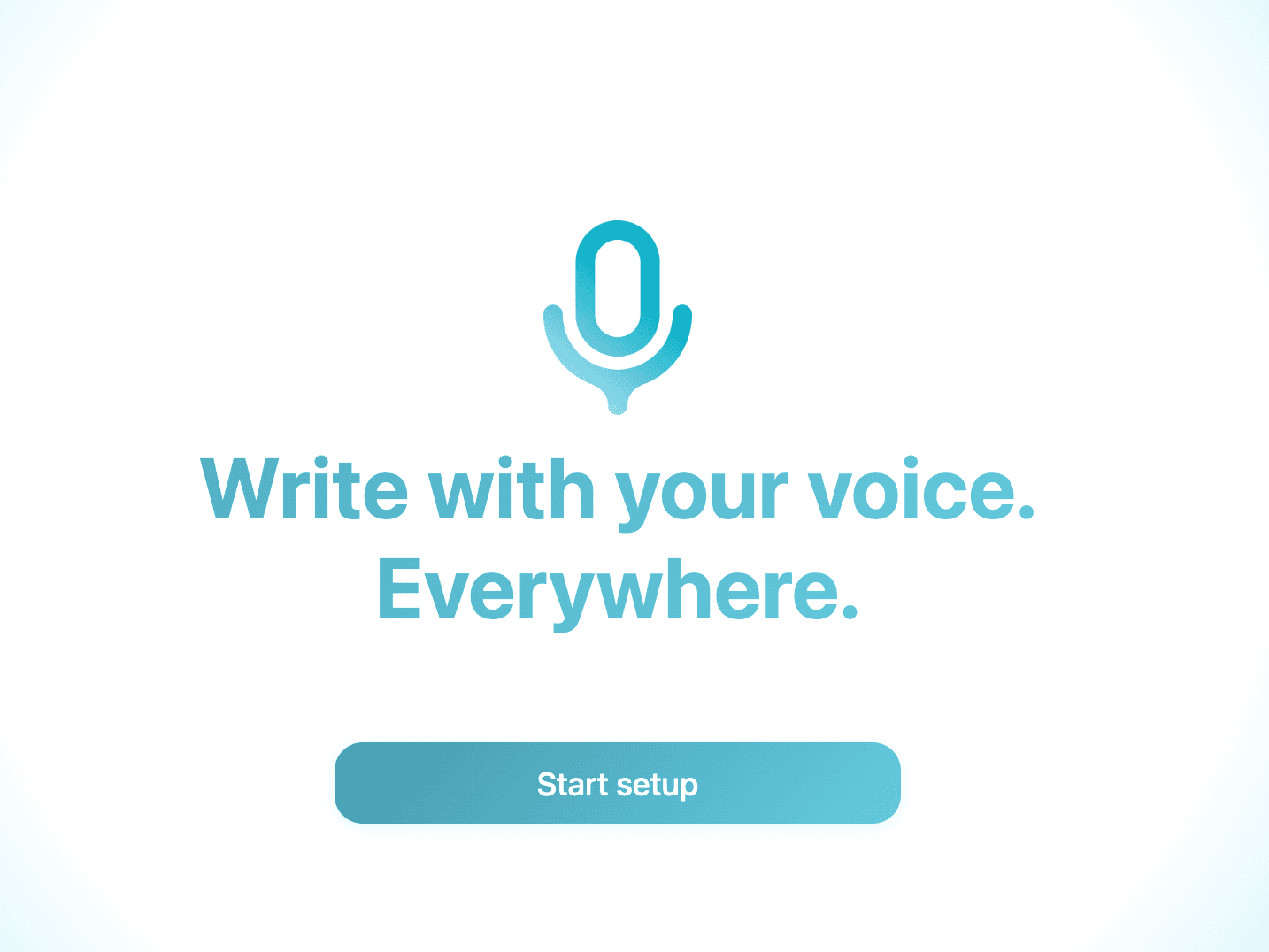 Ein Screenshot der Onboarding-Seite der Voicy Sprachaufnahme-App.