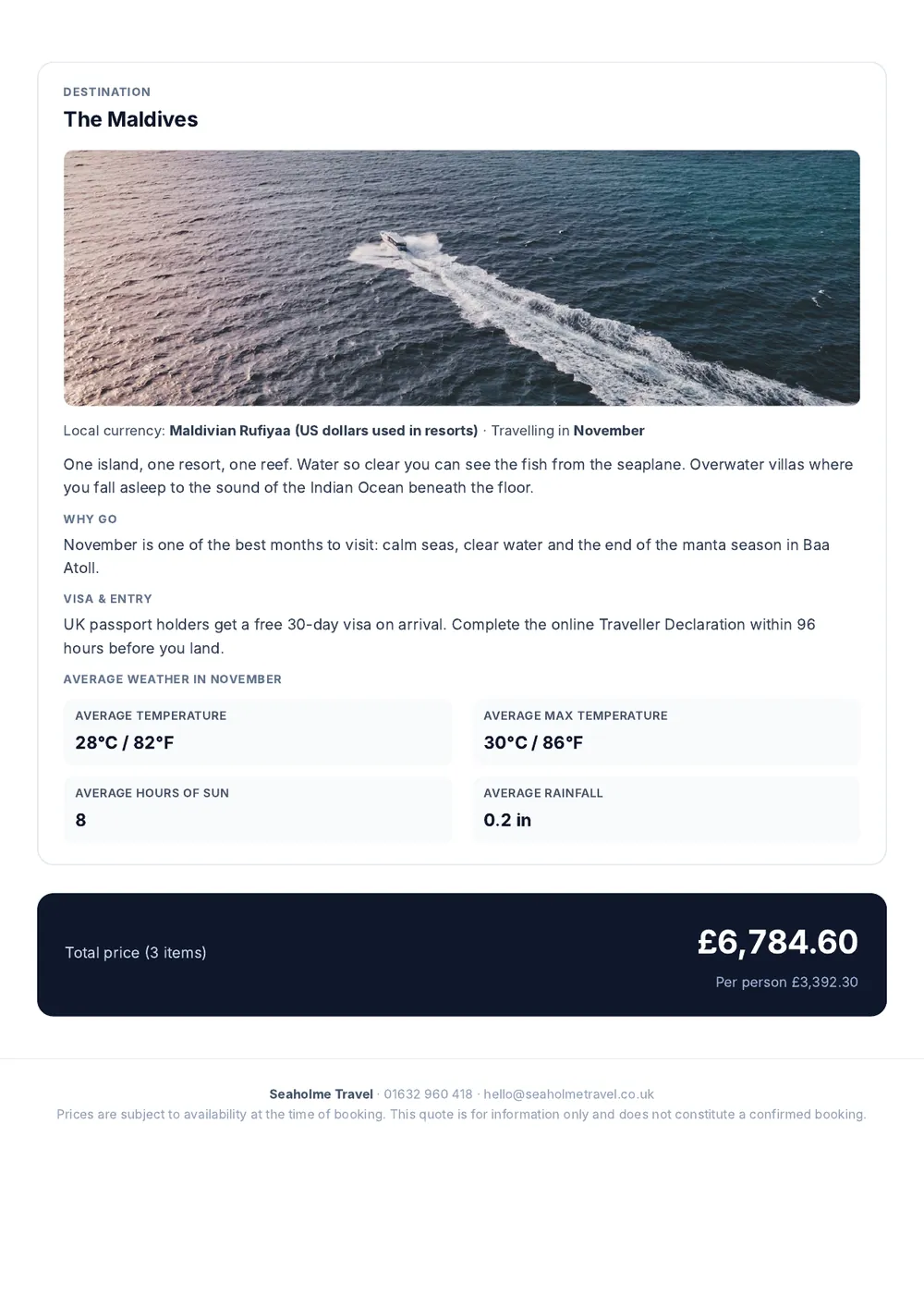 Destination page of a branded quote PDF
