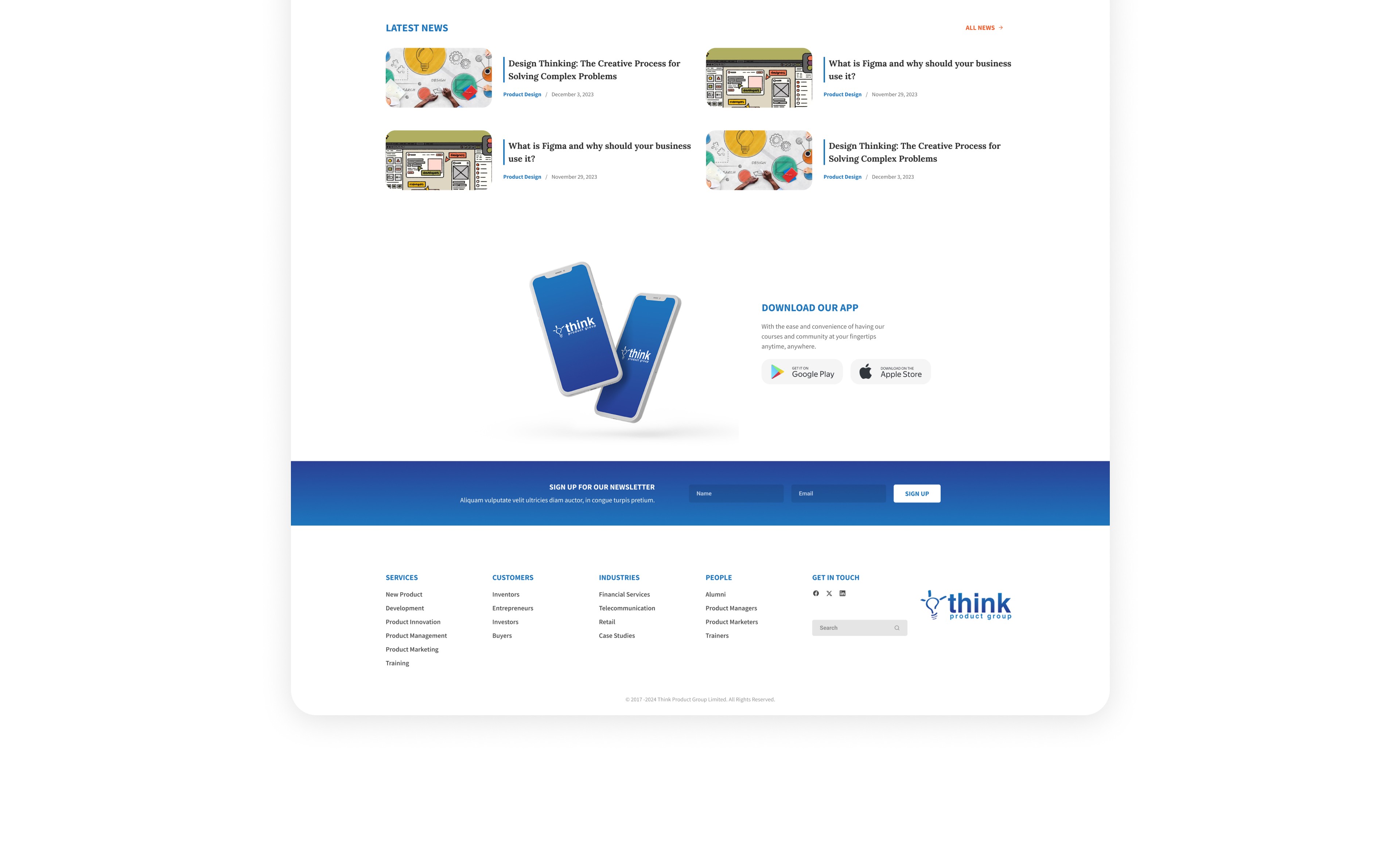 Bottom of web design for TPG