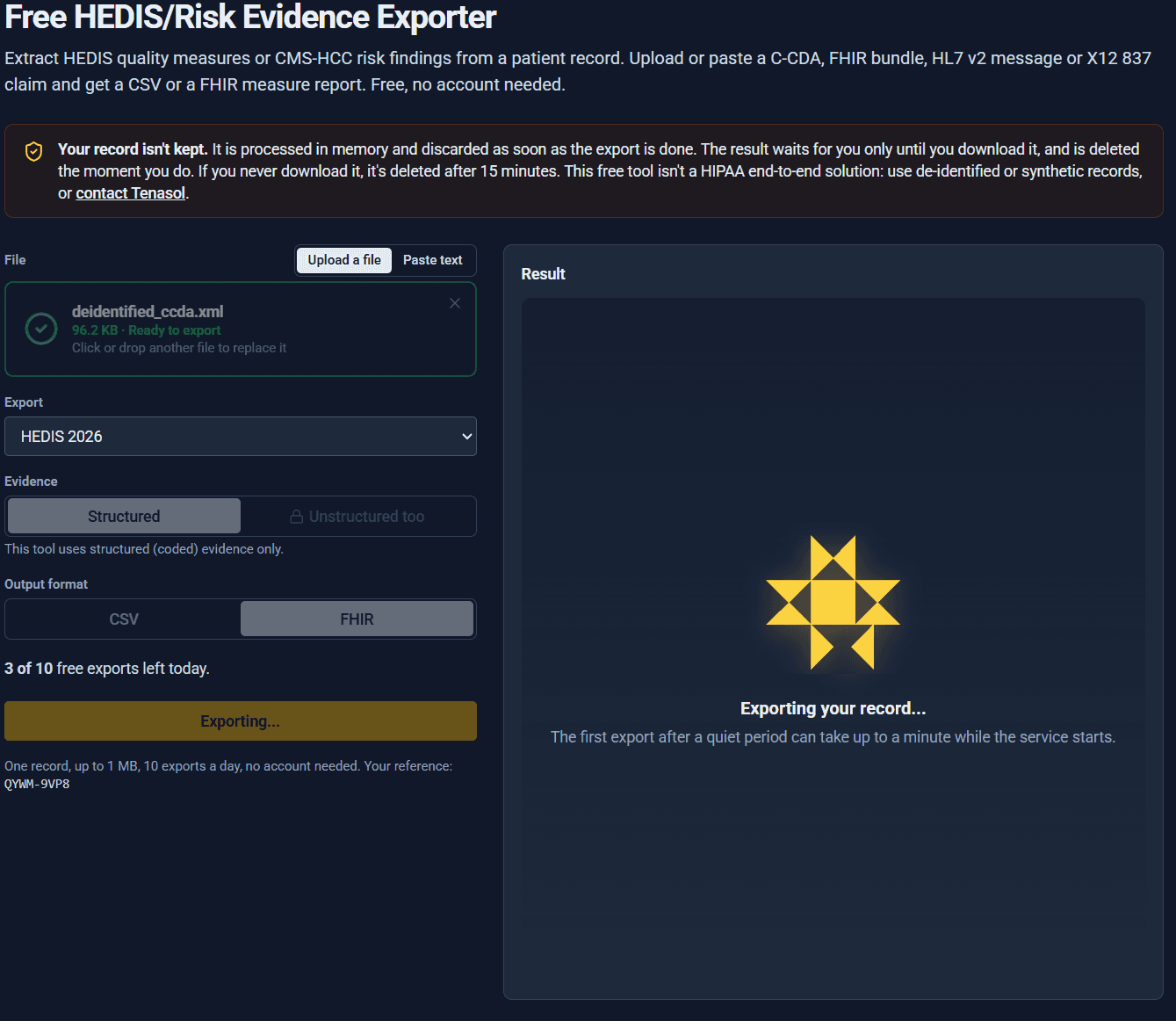 HEDIS/CMS Risk evidence Exporter