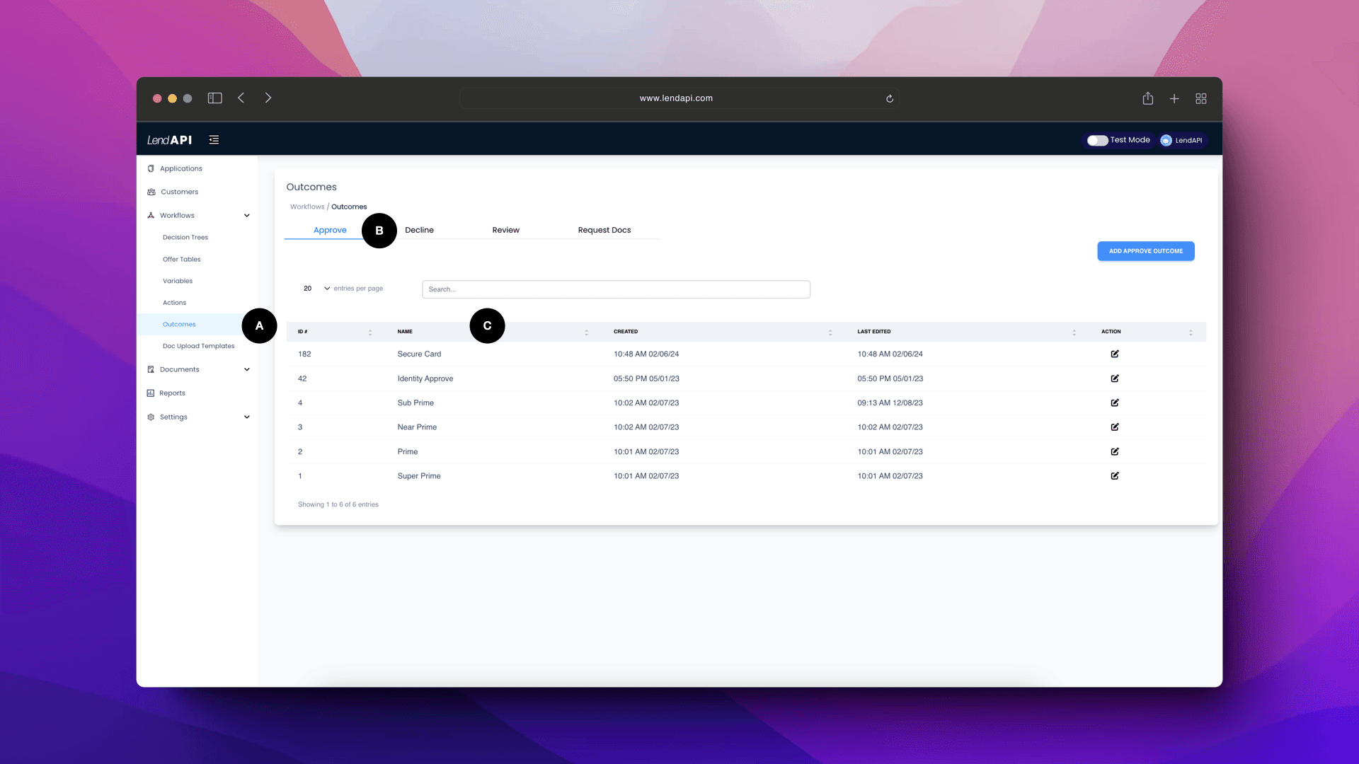 LendAPI Documentation Decision Outcomes