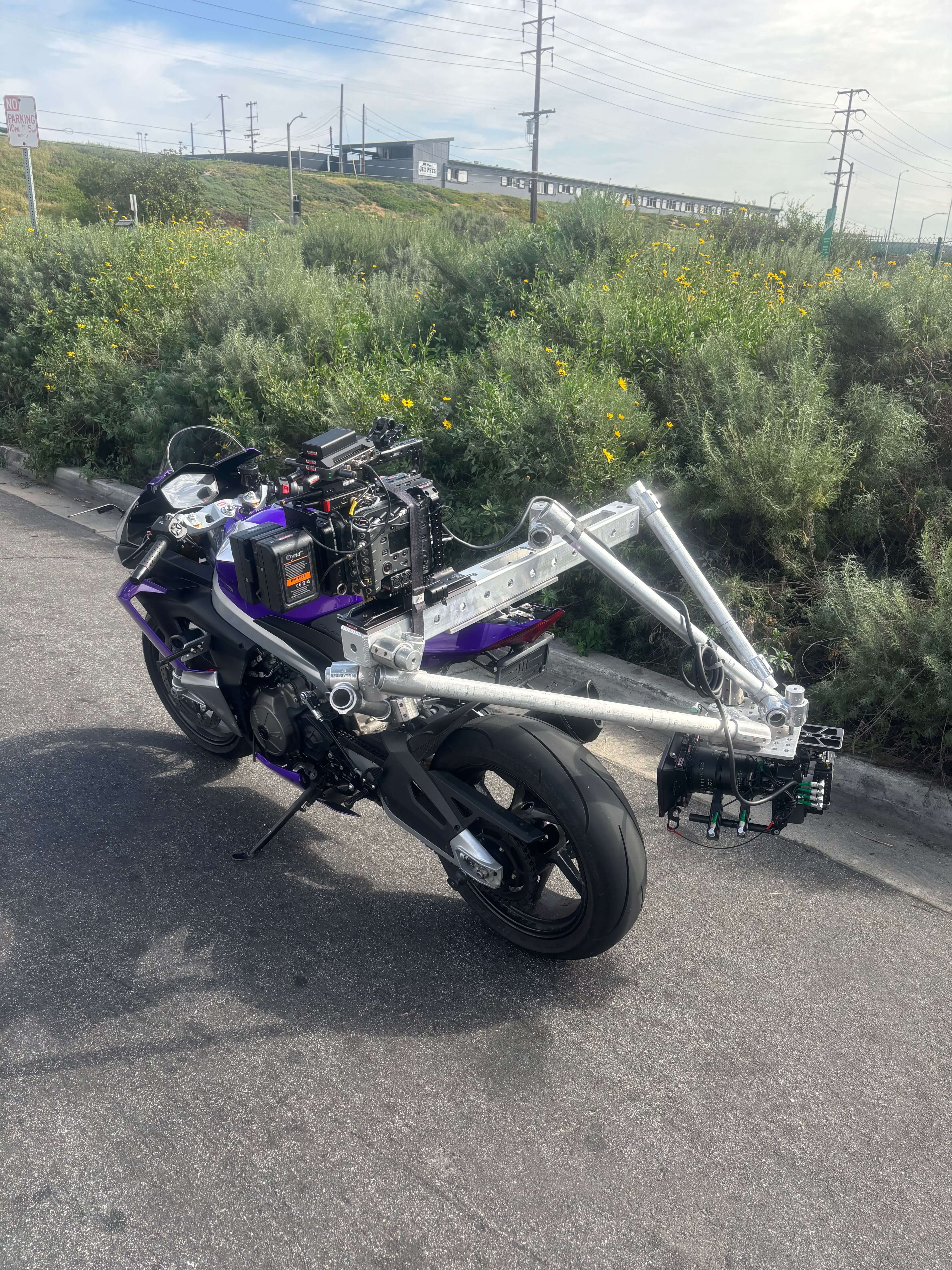 truss and speedrail used to rig the camera to this motorcycle