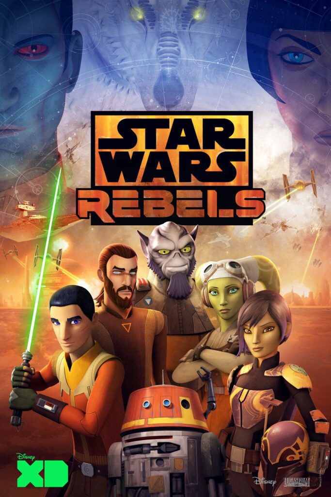 Star Wars Rebels poster featuring Ezra Bridger, Kanan Jarrus, Zeb Orrelios, Hera Syndulla, Sabine Wren, and Chopper