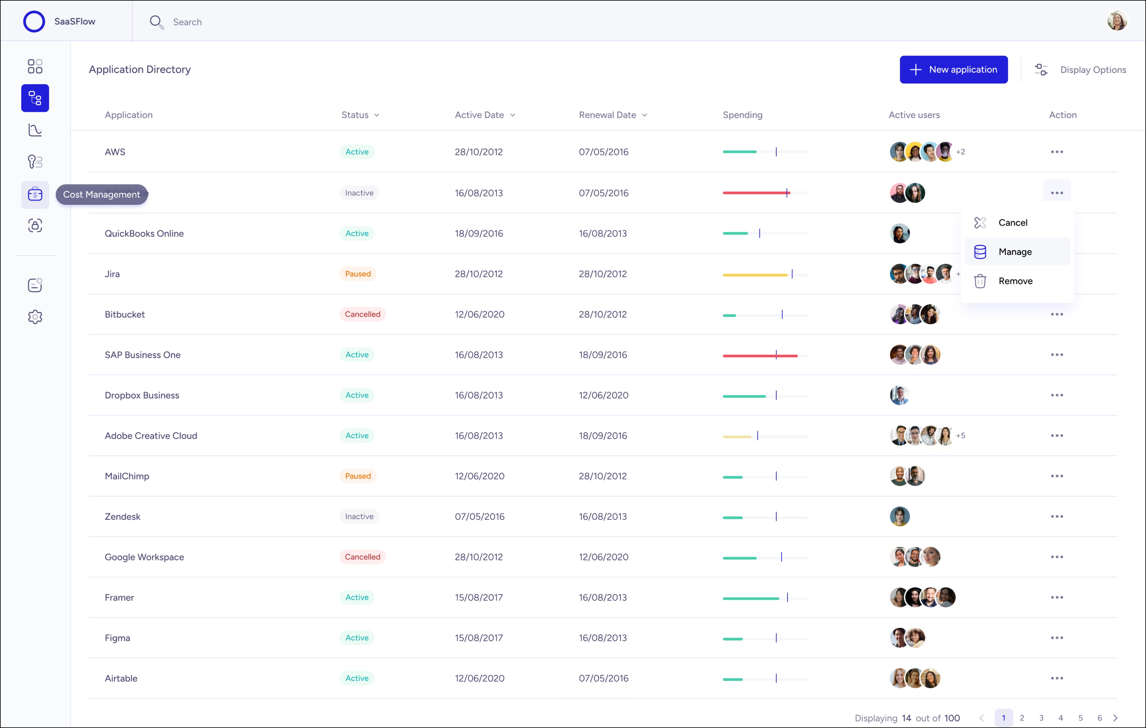 SaaSFlow UI design user roles settings