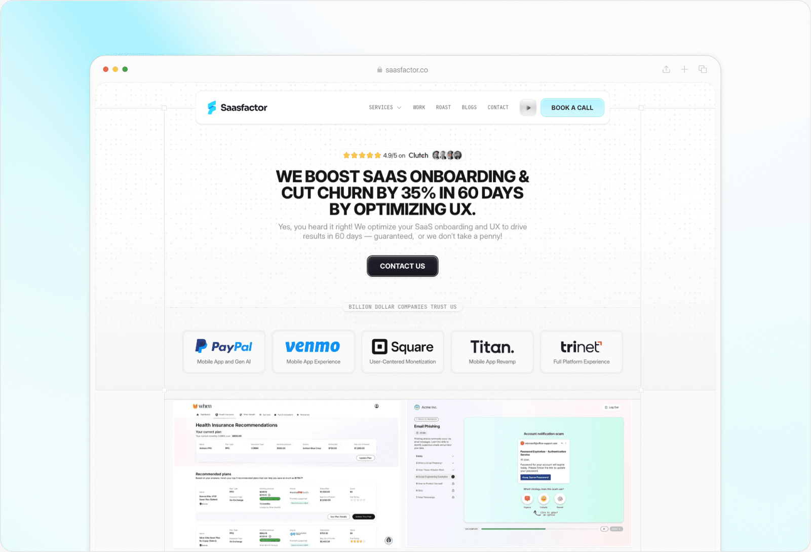 Showing saasfactor website in mockup