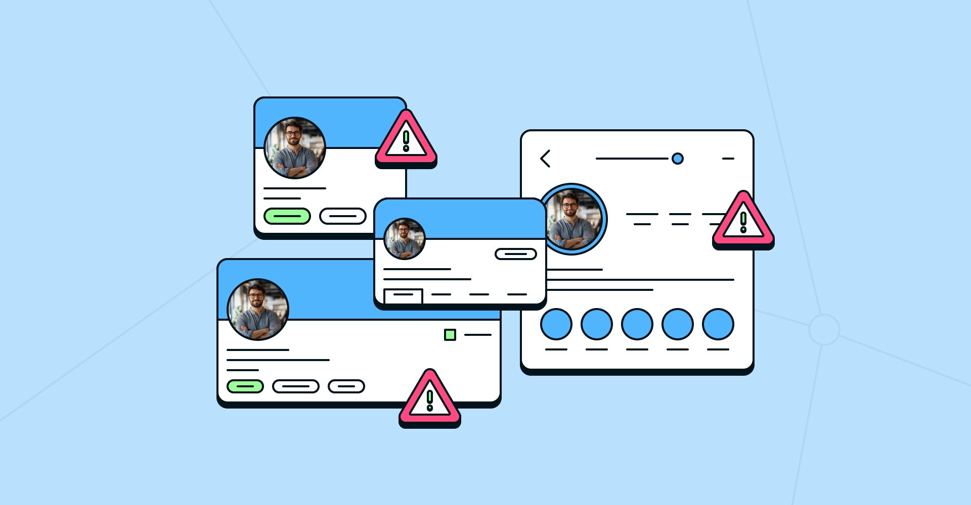 Illustration of social posts with alerts