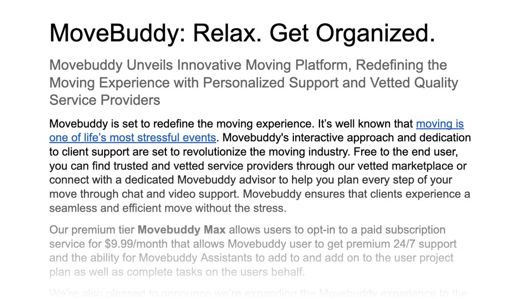 Movebuddy Press Release Sample