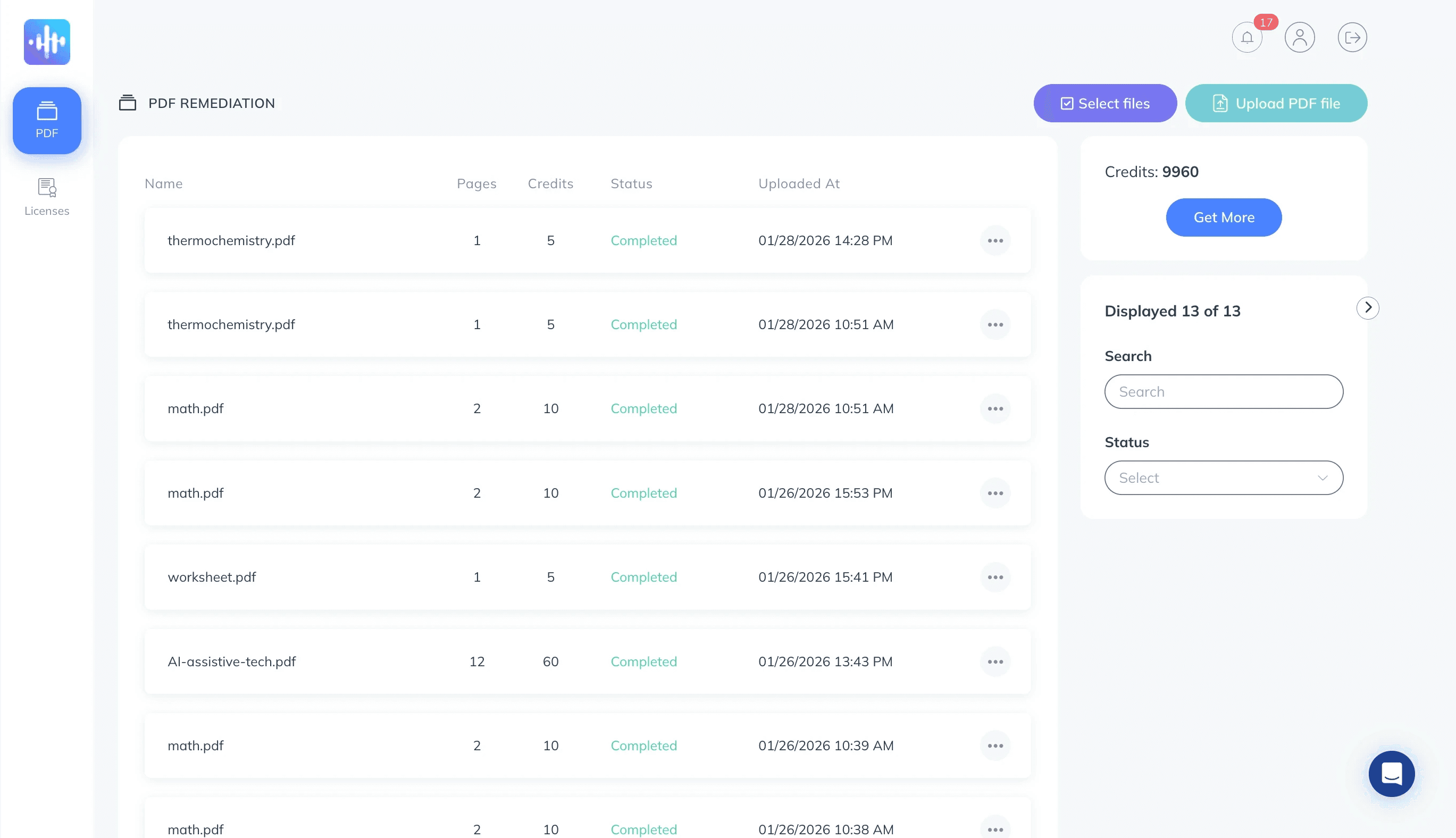 JamA11y app dashboard