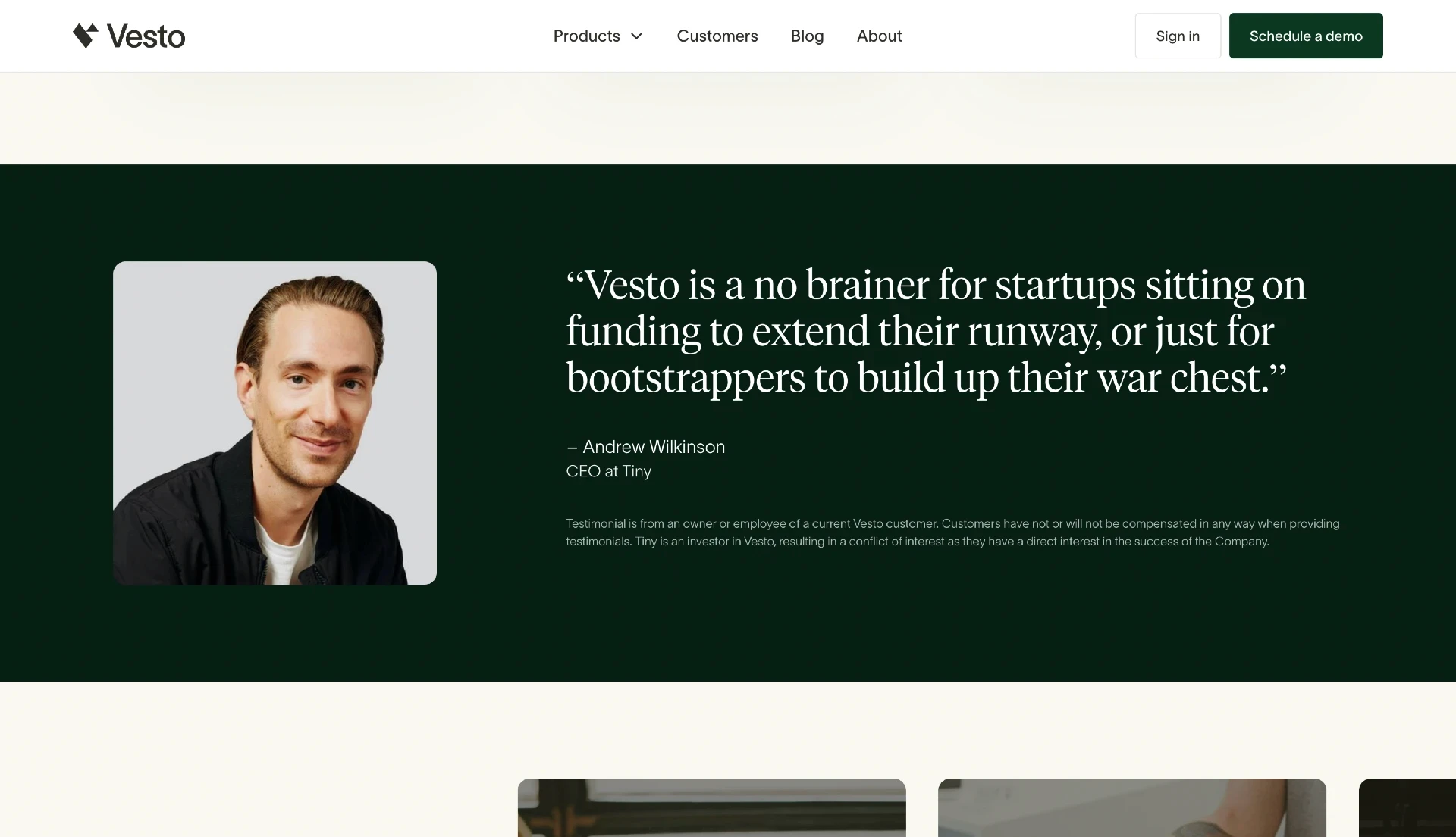 A customer quote example on a startup landing page