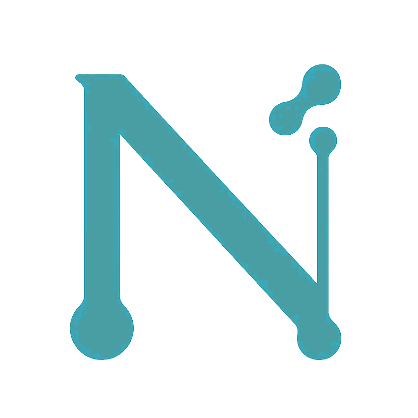 Teal letter "N" logo with connected dots, representing a network or digital connection.
