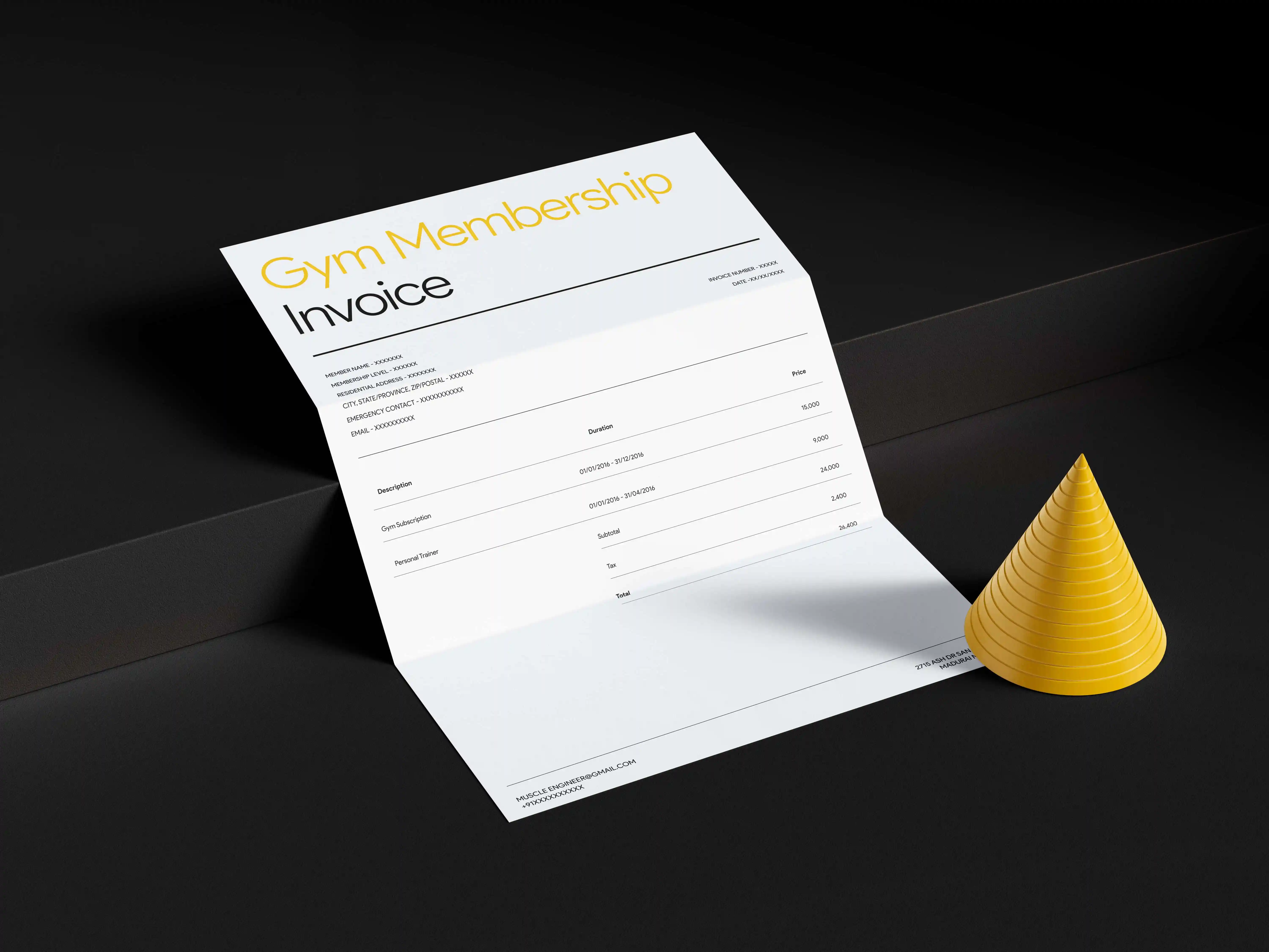 gym membership invoice design