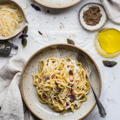 pasta on plate with fork