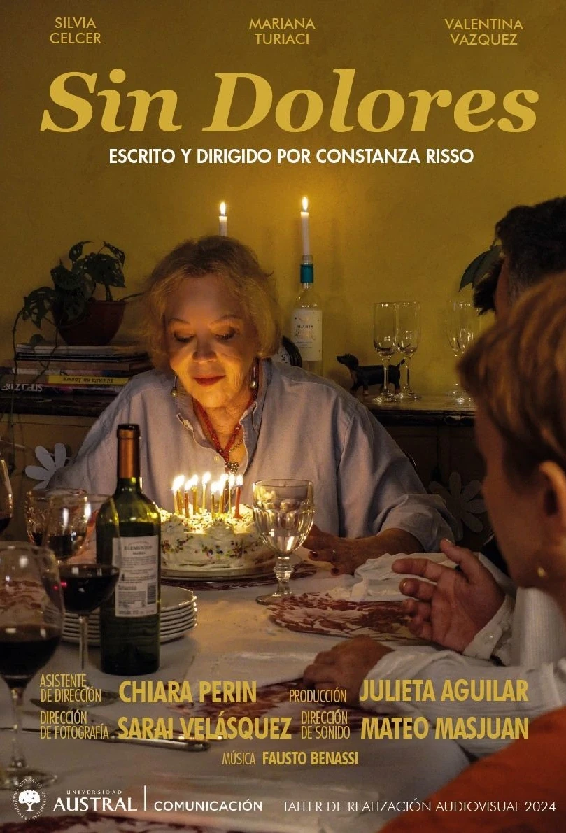 Poster de cortometraje audiovisual Sin Dolores, producido en la Facultad de Comunicación de la Universidad Austral