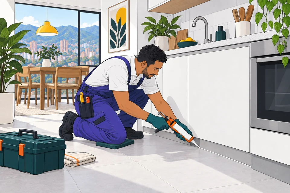 Profesional realizando control de plagas en un hogar colombiano.