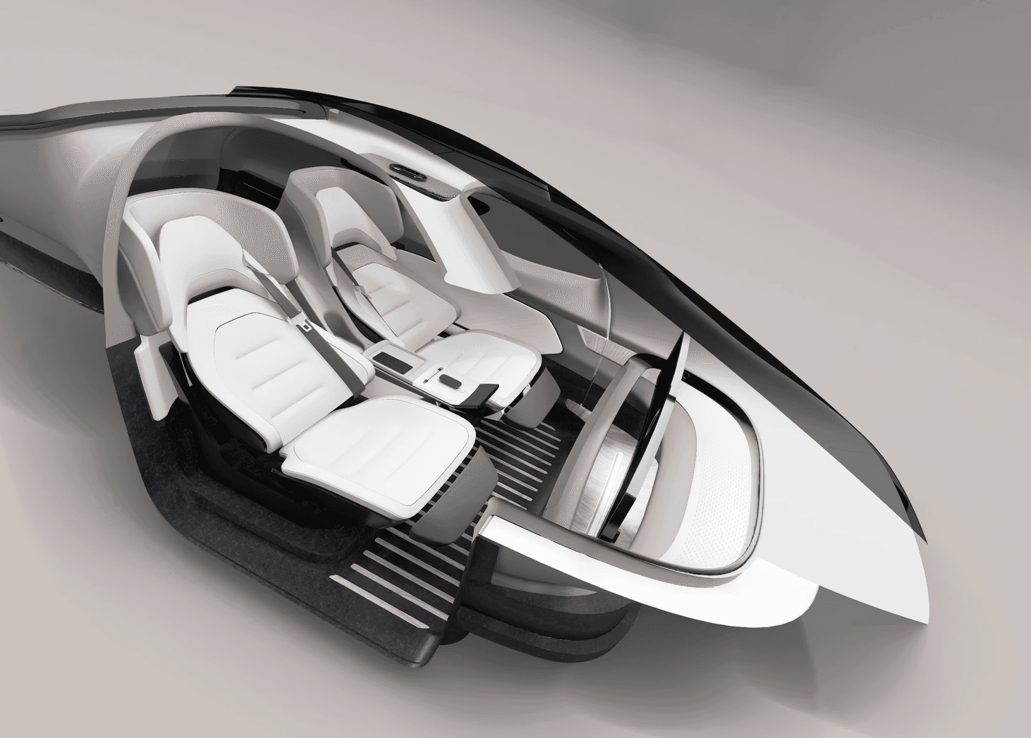 Computer rendering of an autonomous car interior. Verne robotaxi.