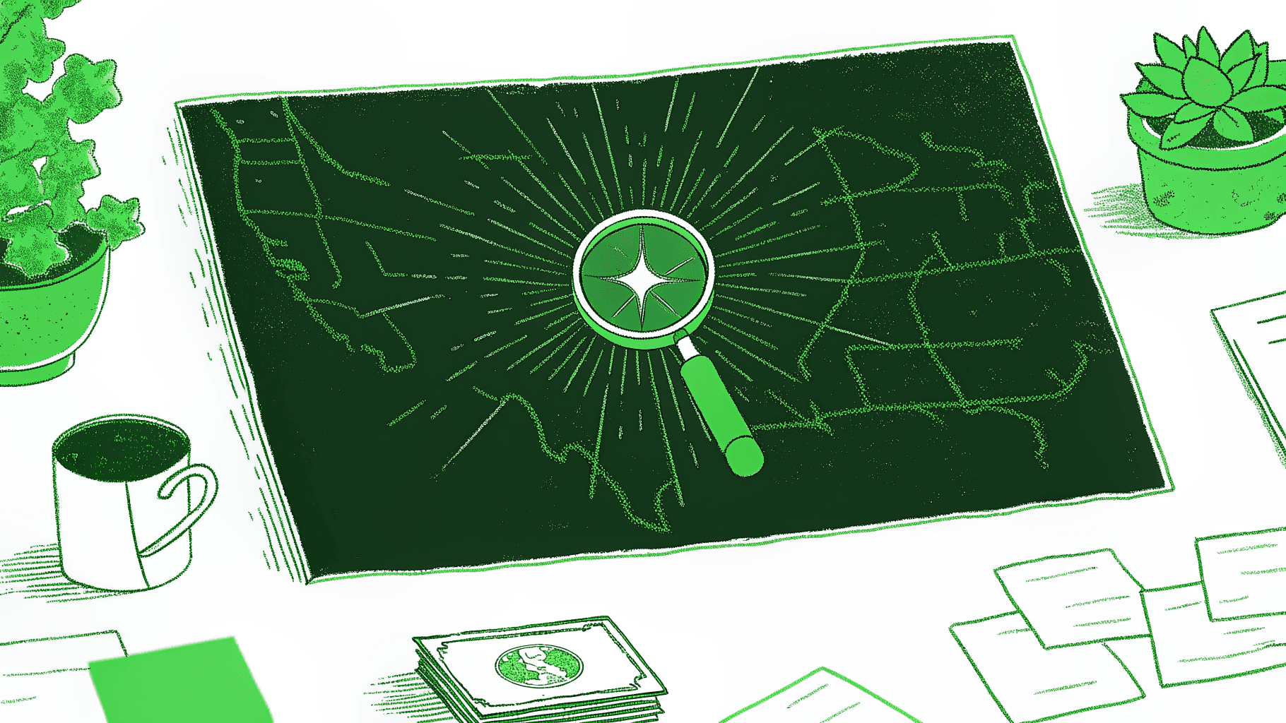 A hub-and-spoke map showing one search connecting multiple state unclaimed property databases with coin icons