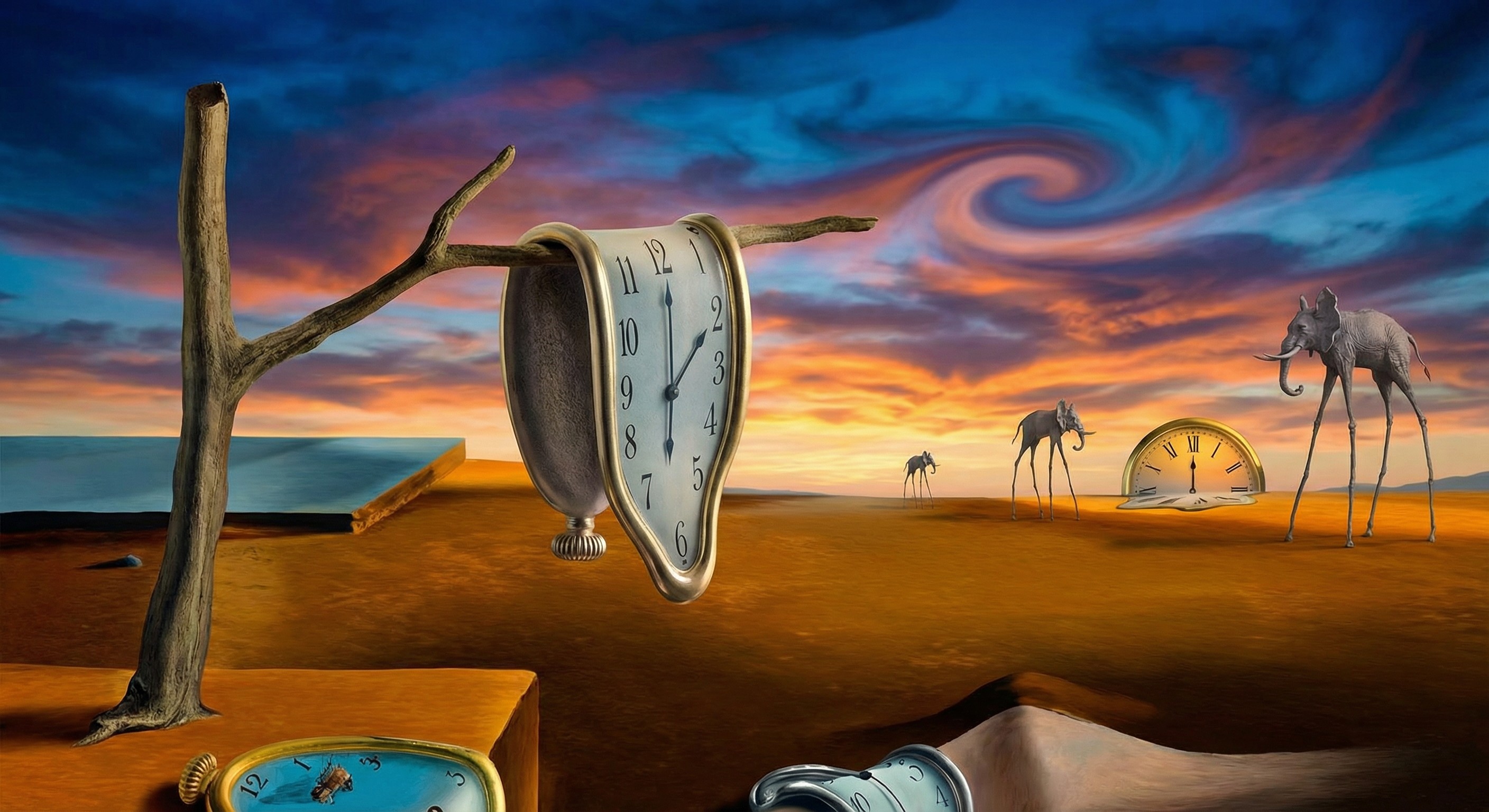 Surreal melting clock in desert, Salvador Dali style abstract art created on Picyou AI