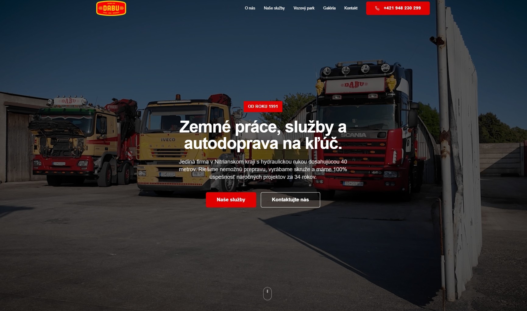 Úvodná sekcia webu s flotilou vozidiel.